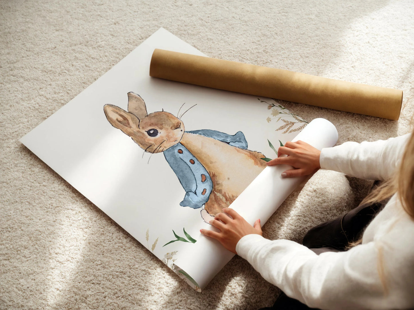 Peter Rabbit Nursery Wall Art Prints Set of 3 | Newborn Name Sign | Bunny, Wildflowers (Digital Downloads)