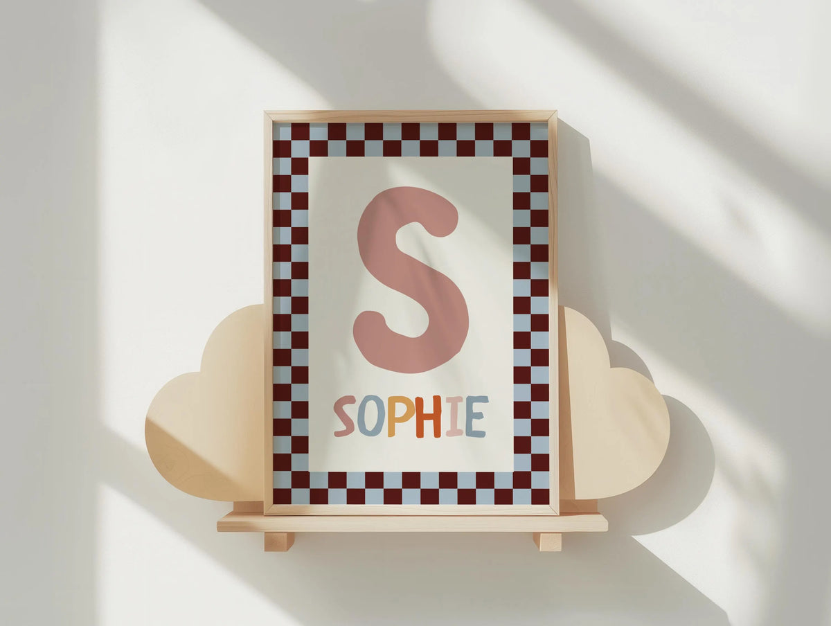 Personalized Nursery Name Wall Art Print | Checkered Monogram for Girls room Decor | Digital Download Suartprintstudio