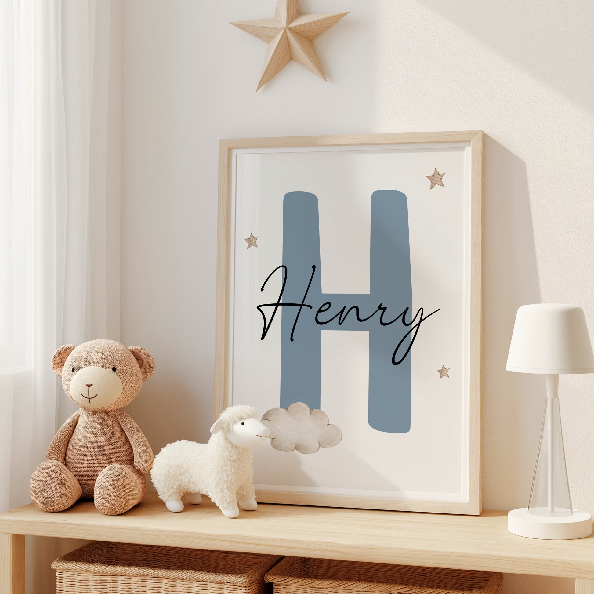 Personalized Nursery Wall Art Print | Watercolor Cloud Nursery Decor | Custom Baby Name Sign | Digital Download Suartprintstudio