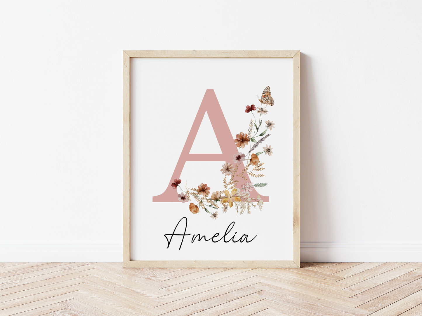 Boho Wildflowers Girl Nursery wall Art Prints: Personalized Name Print (Digital Download)