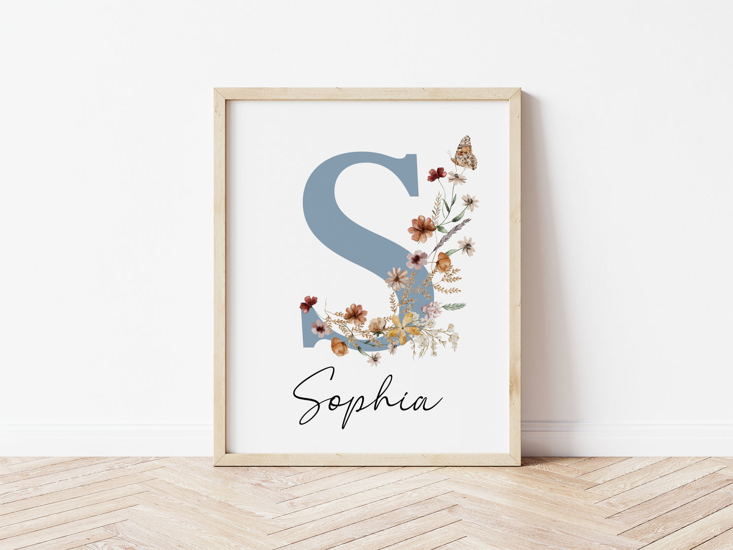 Boho Wildflowers Girl Nursery wall Art Prints: Personalized Name Print (Digital Download)