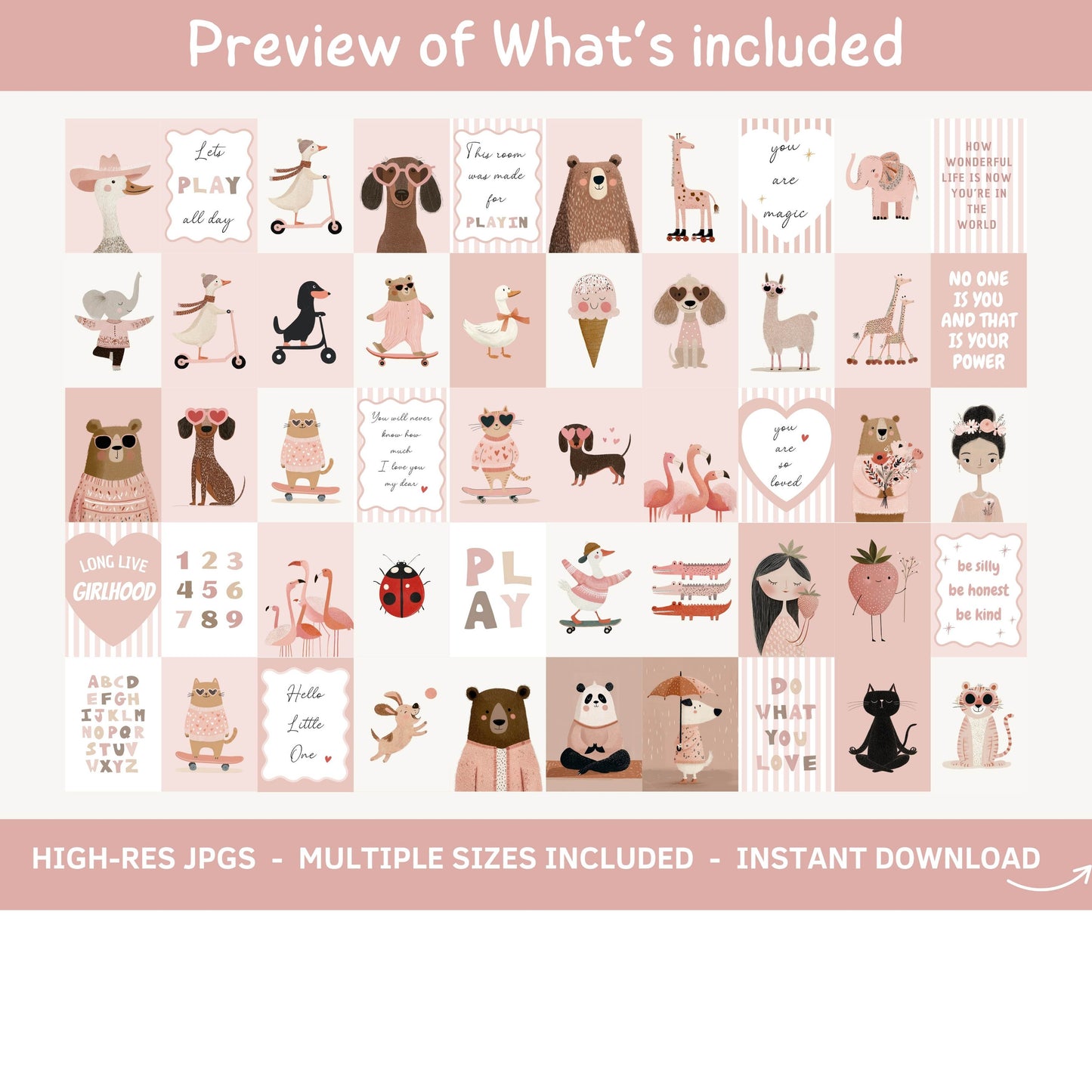 70+ Baby Girl Nursery Wall Art Prints bundle - Pink Nursery Decor & Girls Room Prints | SuArtPrintStudio