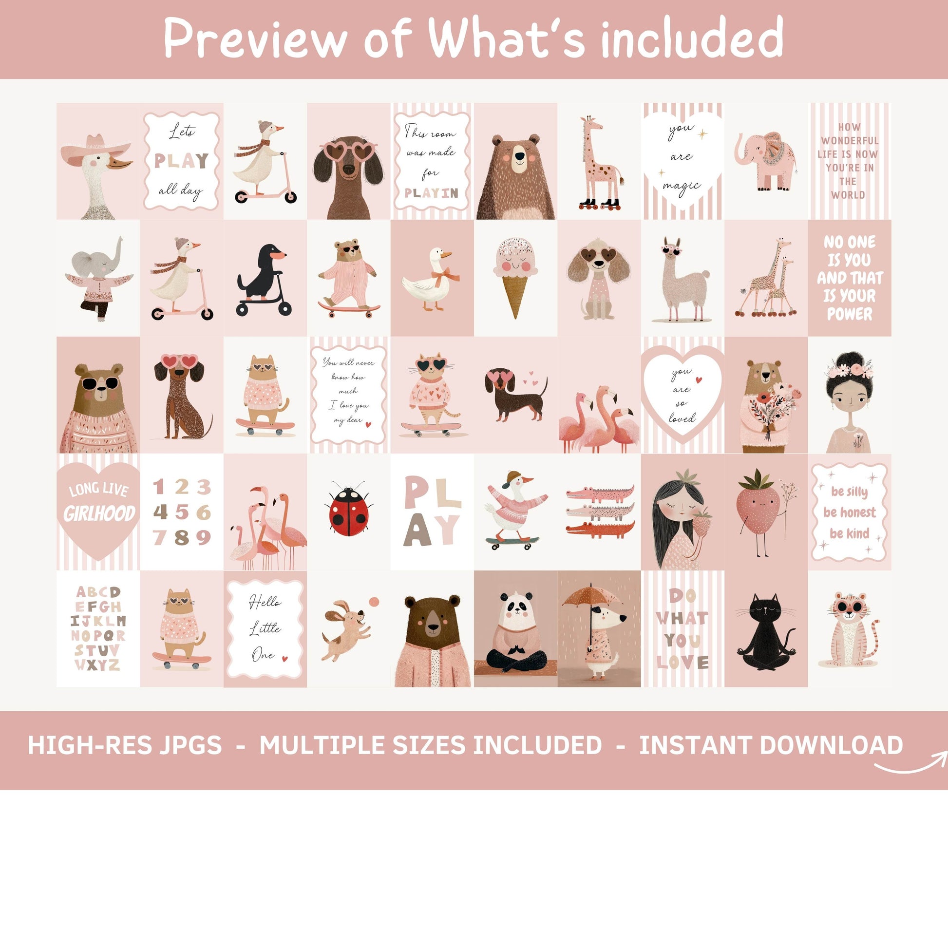 70+ Baby Girl Nursery Wall Art Prints bundle - Pink Nursery Decor & Girls Room Prints | SuArtPrintStudio