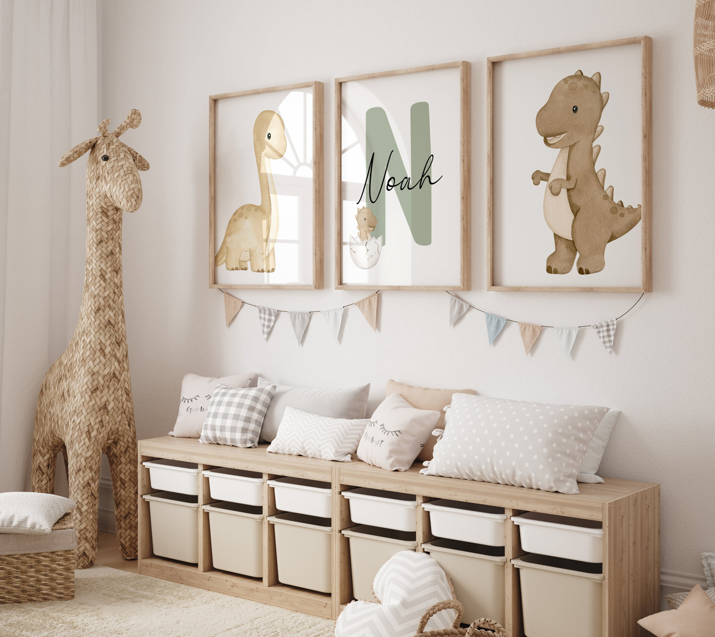 Personalized Dinosaur Nursery Wall Art Print Set | Baby Name Sign, Dino Prints for Nursery & Playroom decor (Digital Download)