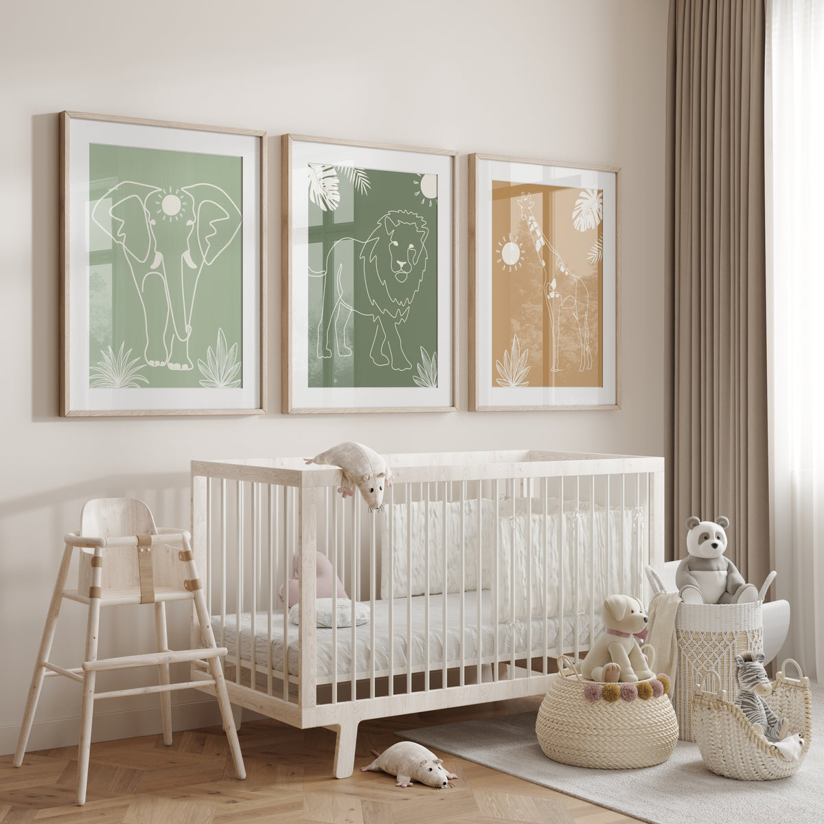 Boho Safari Animals Nursery Wall Art Prints: Line Art, Nursery decor,Minimalist  (Digital Download)