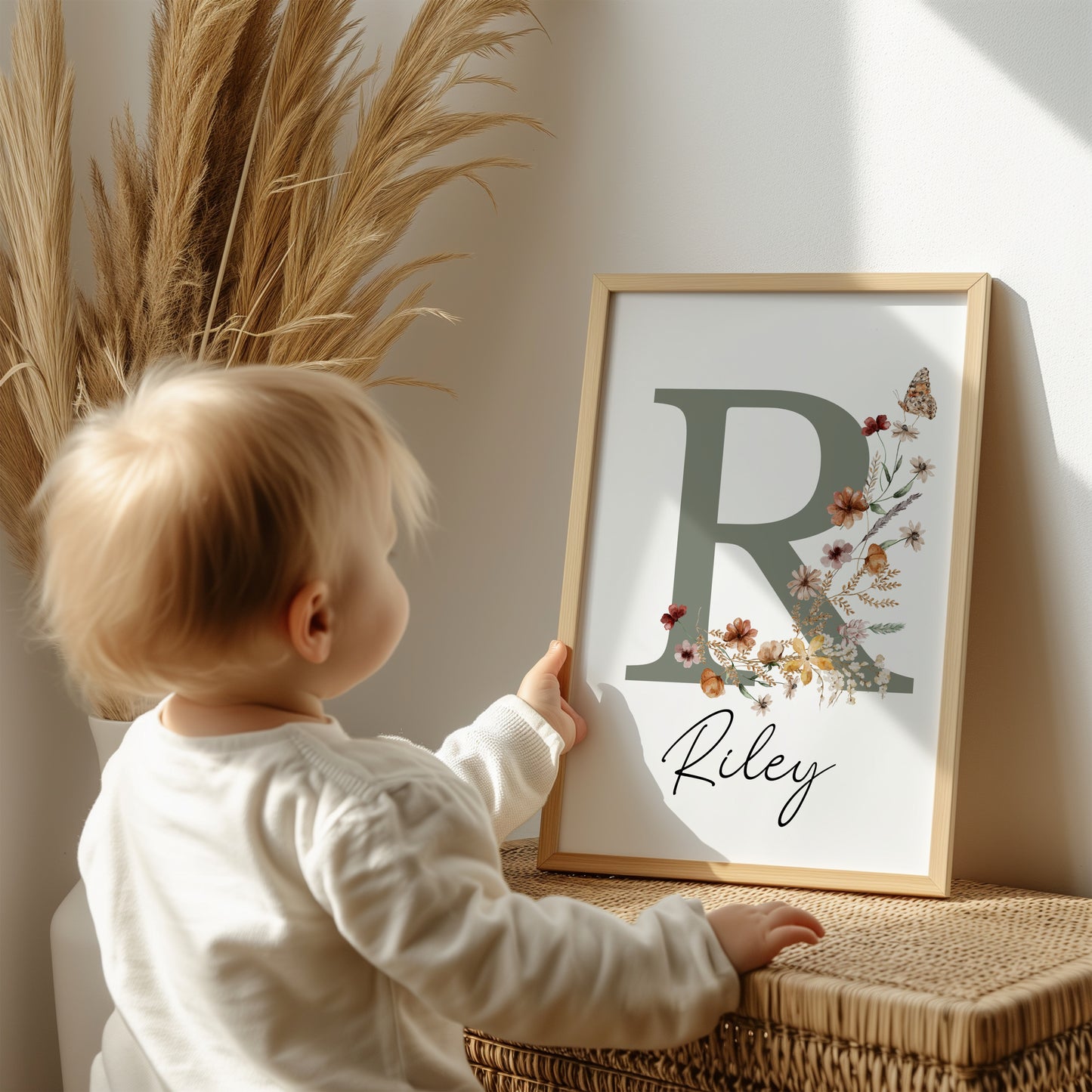 Boho Wildflowers Girl Nursery wall Art Prints: Personalized Name Print (Digital Download)