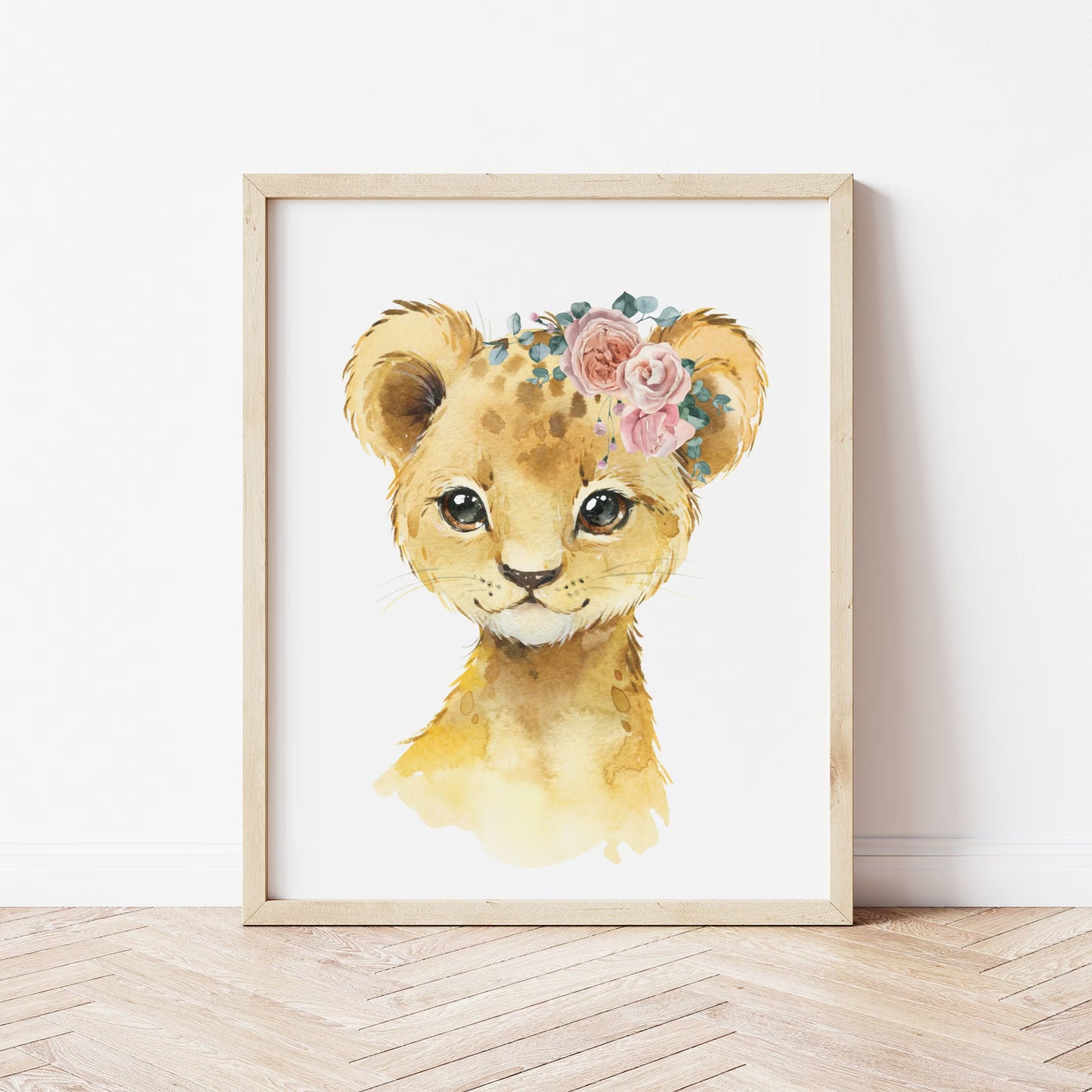 Personalized Safari Nursery Prints for Girls | Pink Floral Lion & Elephant Wall Art Set | Custom Name Digital Download