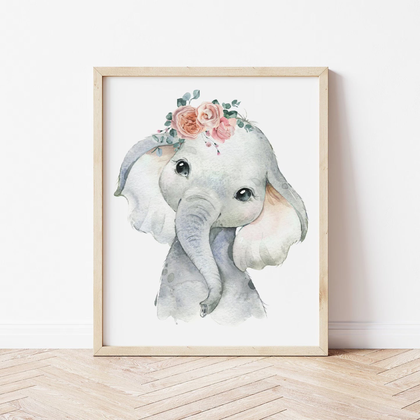 Personalized Safari Nursery Prints for Girls | Pink Floral Lion & Elephant Wall Art Set | Custom Name Digital Download