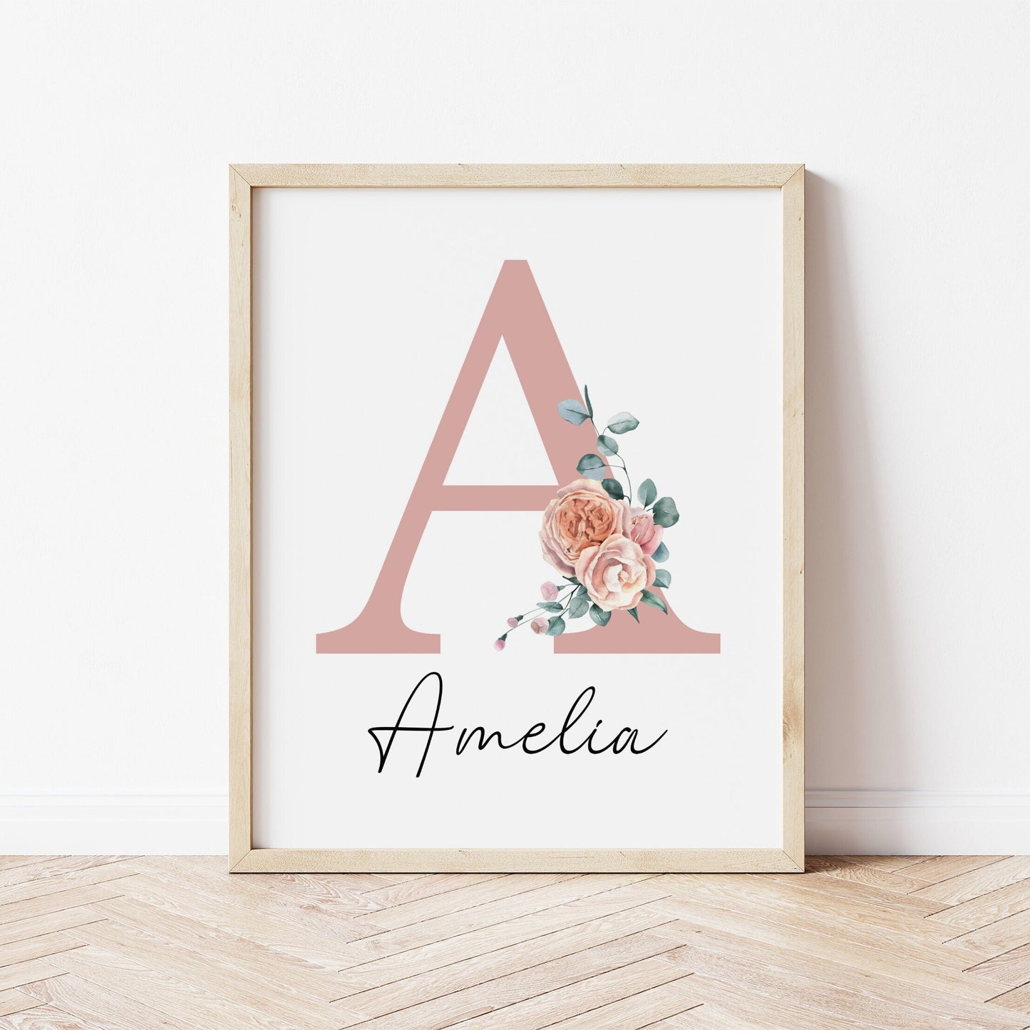 Personalized Safari Nursery Prints for Girls | Pink Floral Lion & Elephant Wall Art Set | Custom Name Digital Download