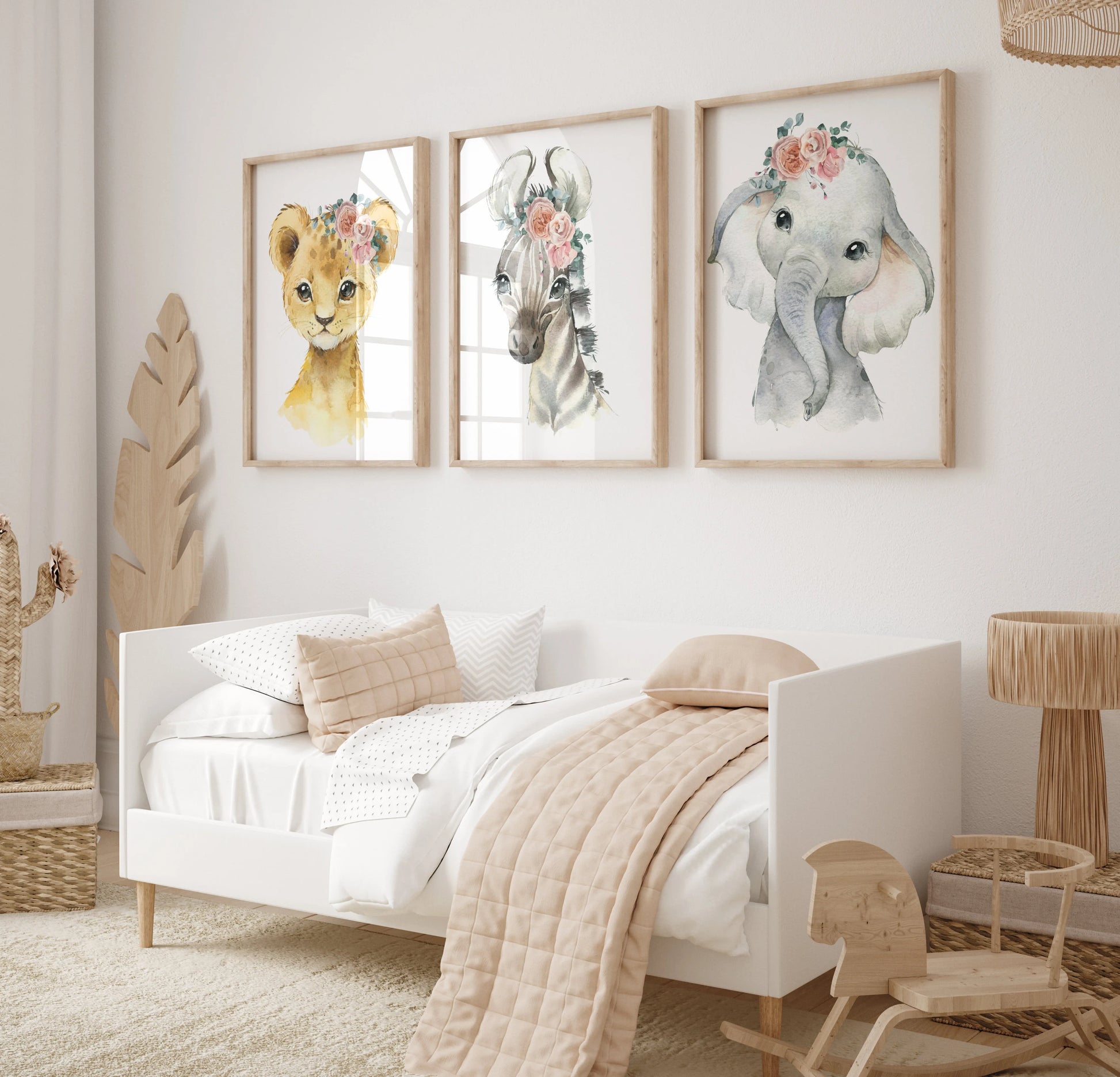 Safari Animal Nursery Prints for Girls | Pink Floral Lion, Zebra & Elephant Wall Art Set (Digital Download) Suartprintstudio