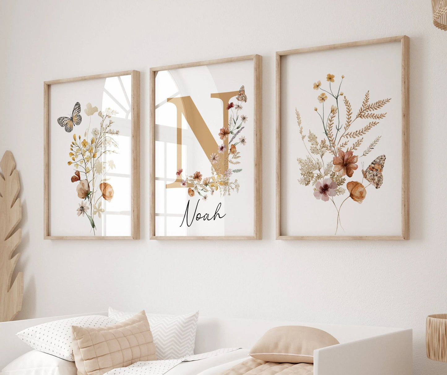 Set of 3 Personalized Nursery Name Sign Wall Art Prints | Boho, Wildflowers Nursery Decor|  Girls Room decor | Custom Digital Download