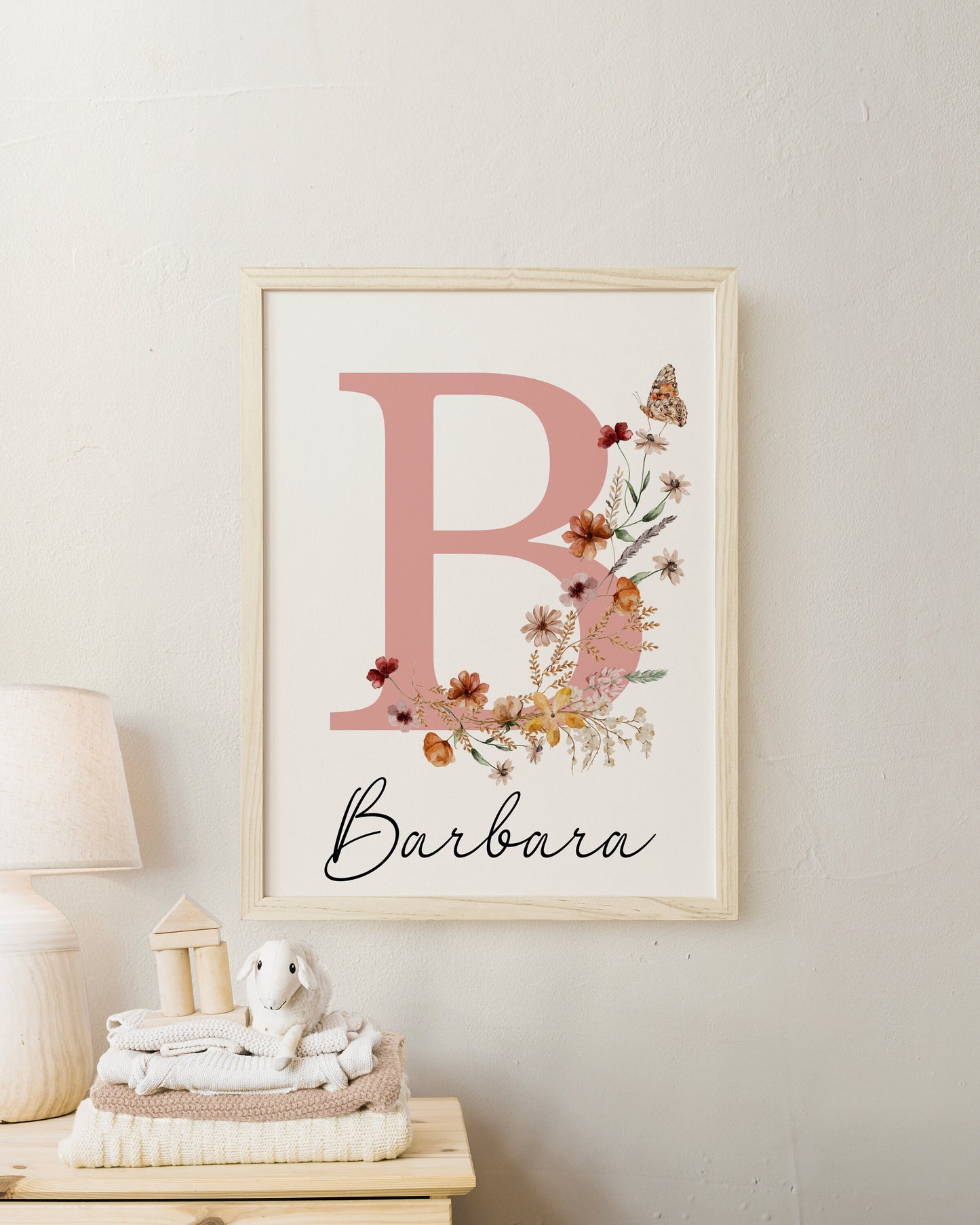 Boho Wildflowers Girl Nursery wall Art Prints: Personalized Name Print (Digital Download)