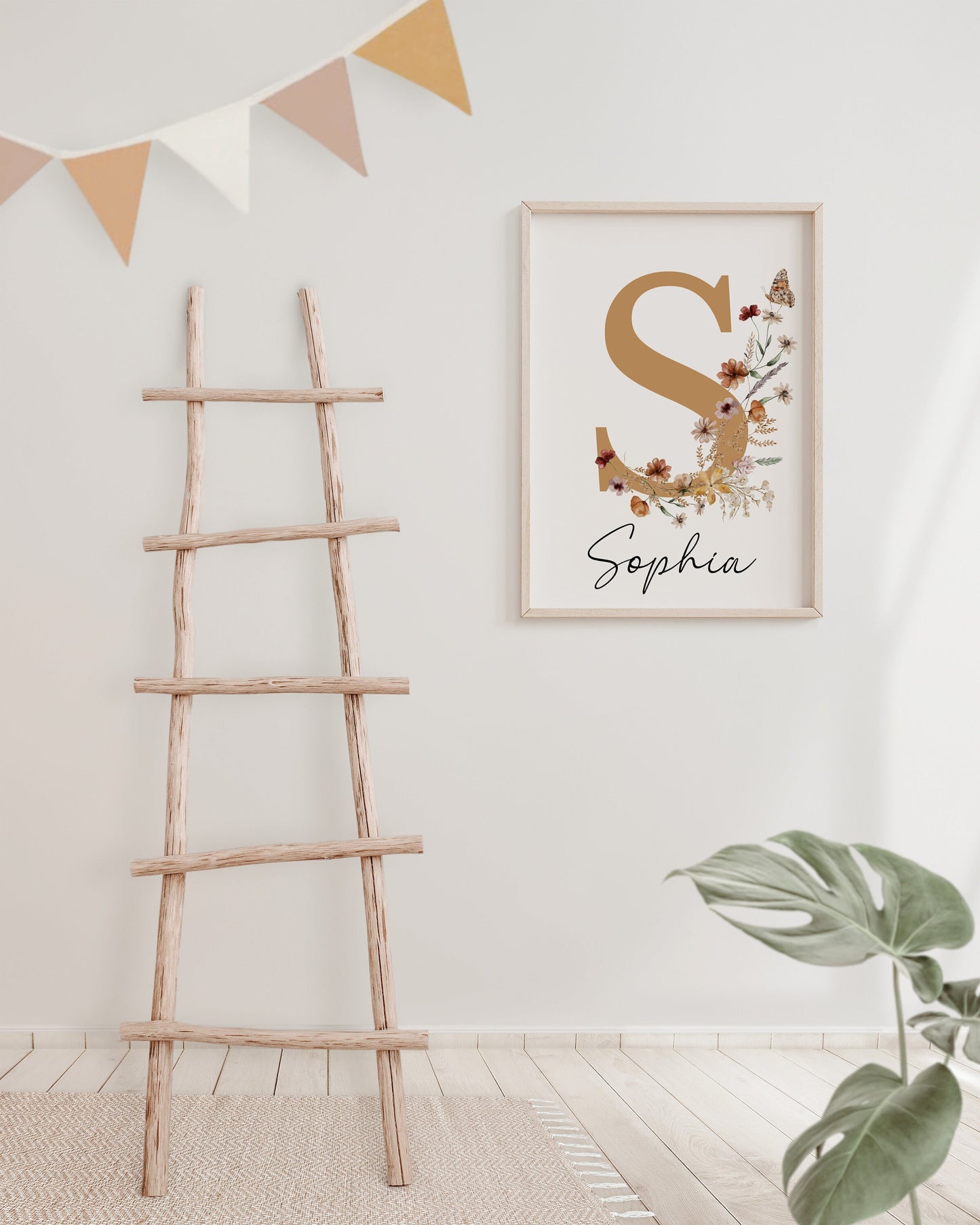 Boho Wildflowers Girl Nursery wall Art Prints: Personalized Name Print (Digital Download)