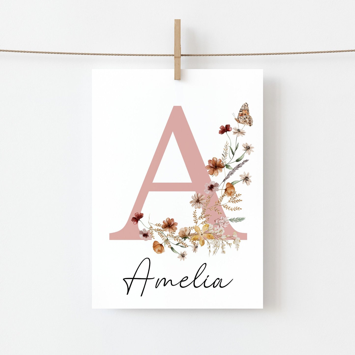 Boho Wildflowers Girl Nursery wall Art Prints: Personalized Name Print (Digital Download)