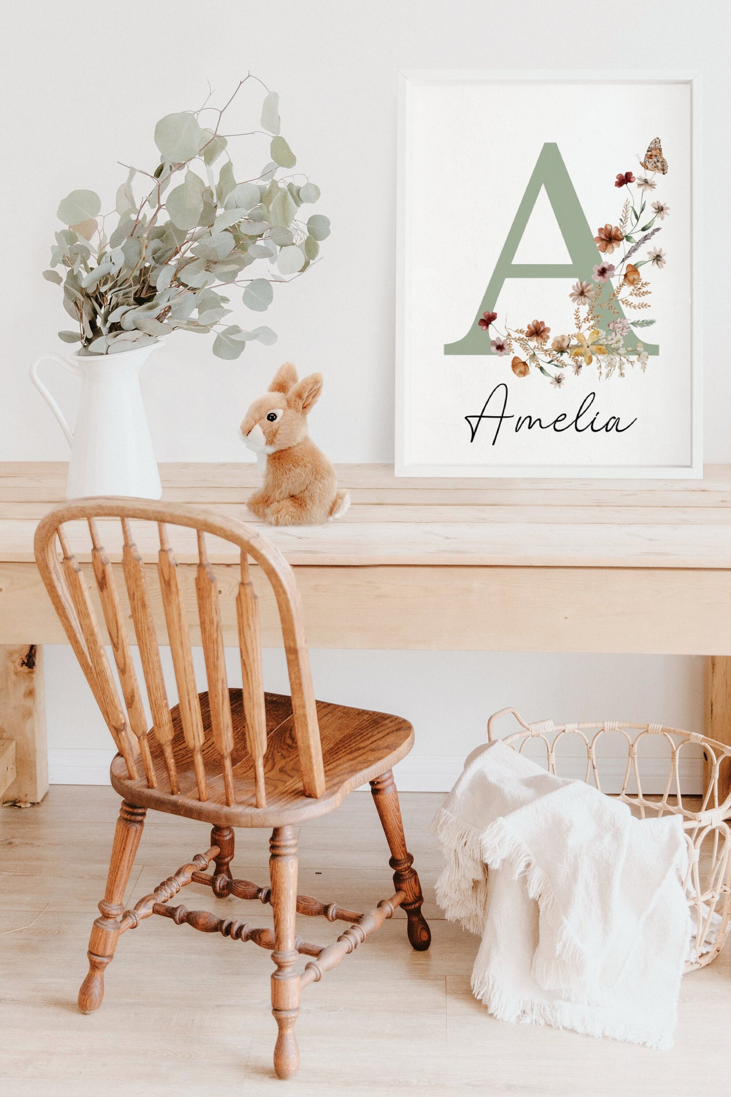 Boho Wildflowers Girl Nursery wall Art Prints: Personalized Name Print (Digital Download)