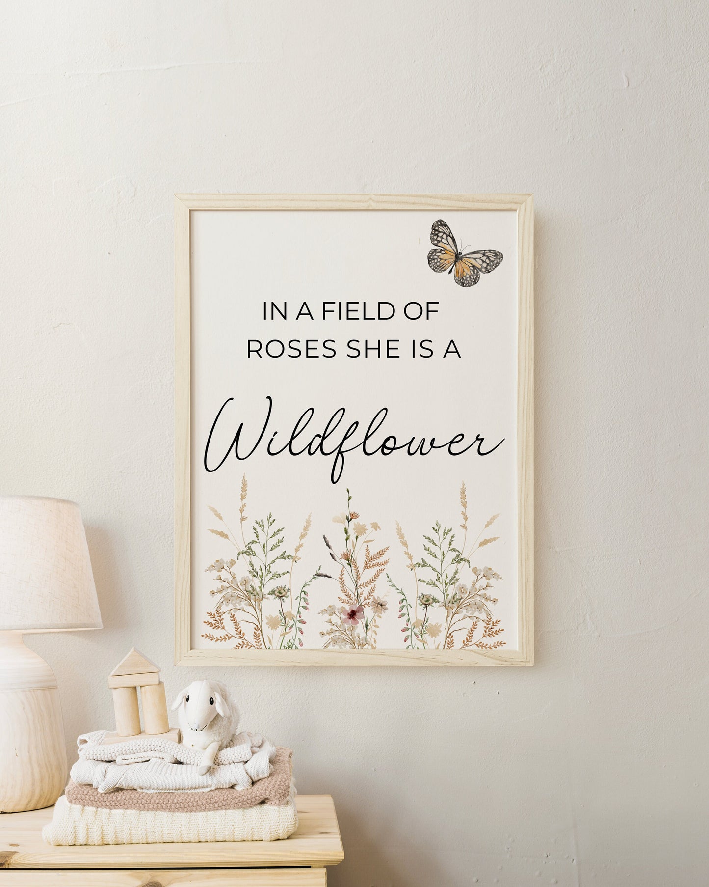 Boho Wildflowers Nursery Wall Art Prints Set Of 3 | In a Field of Roses She is a Wildflower | Girl Nursery Decor | Digital Download