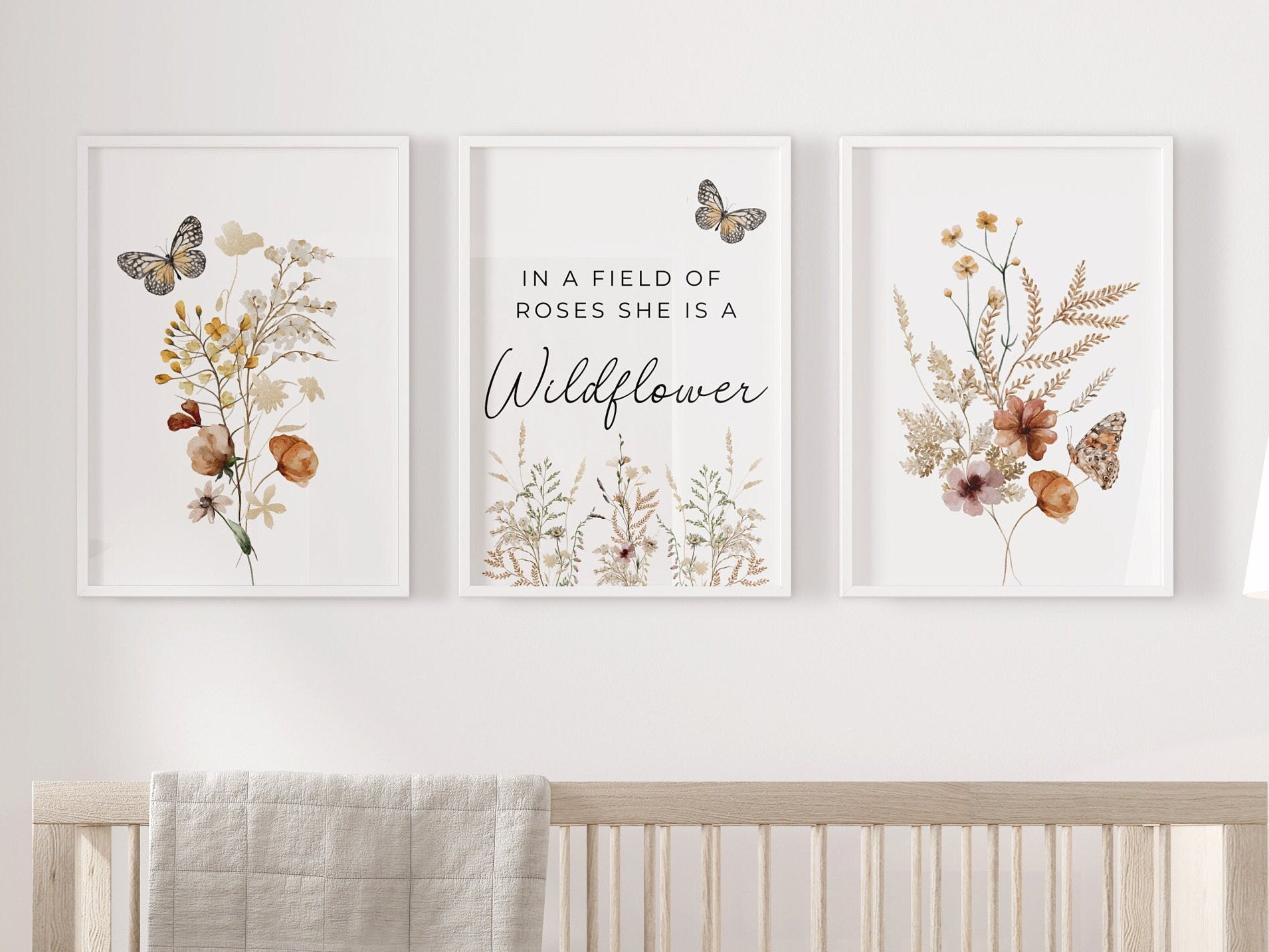 Boho Wildflowers Nursery Wall Art Prints Set Of 3 | In a Field of Roses She is a Wildflower | Girl Nursery Decor | Digital Download Suartprintstudio