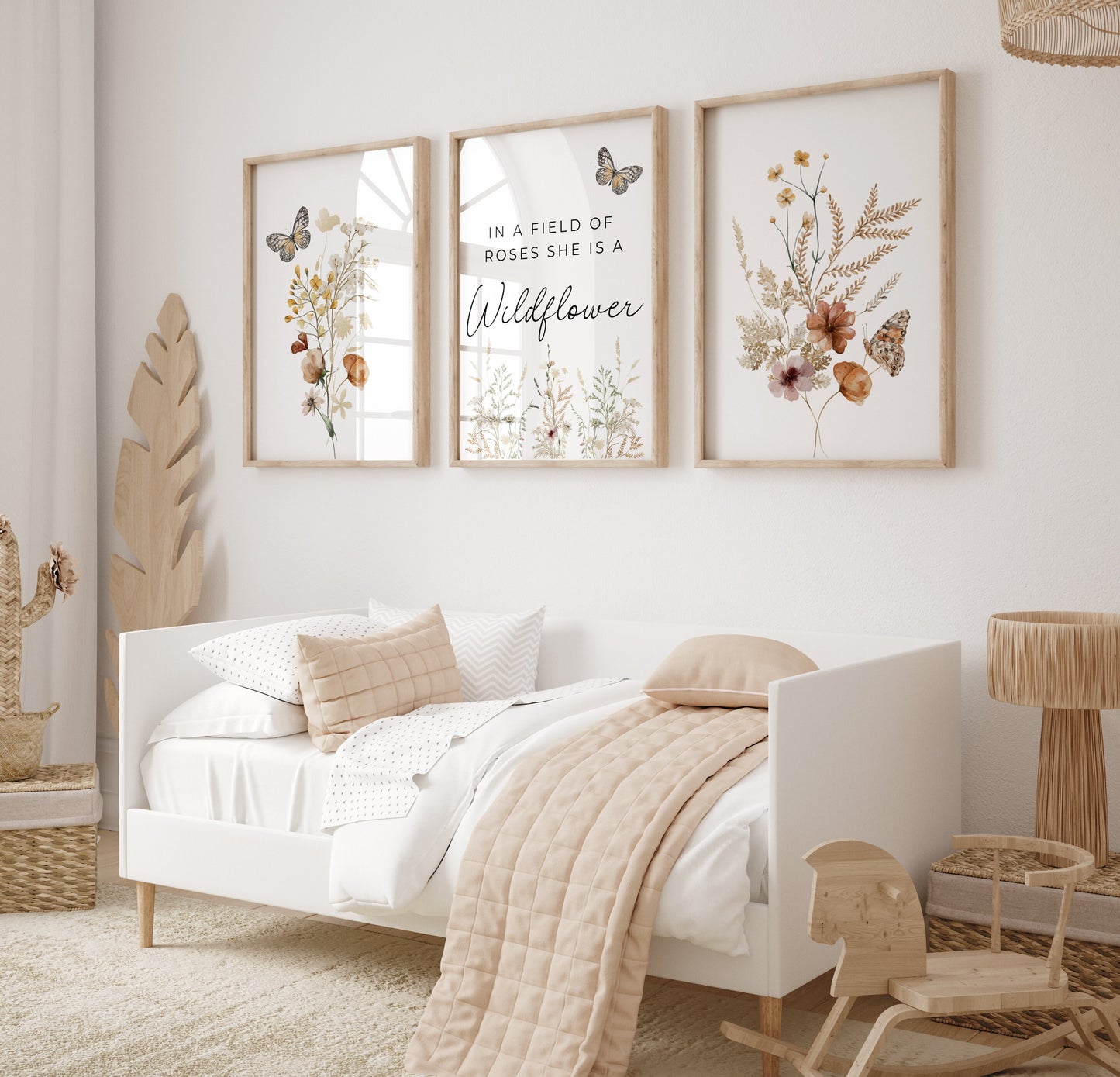 Boho Wildflowers Nursery Wall Art Prints Set Of 3 | In a Field of Roses She is a Wildflower | Girl Nursery Decor | Digital Download Suartprintstudio