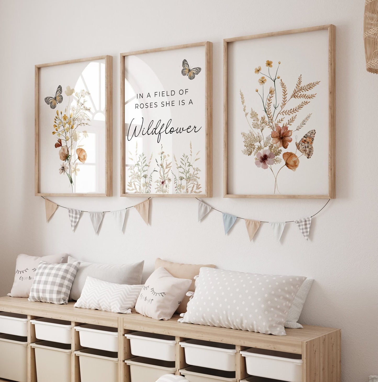 Boho Wildflowers Nursery Wall Art Prints Set Of 3 | In a Field of Roses She is a Wildflower | Girl Nursery Decor | Digital Download Suartprintstudio