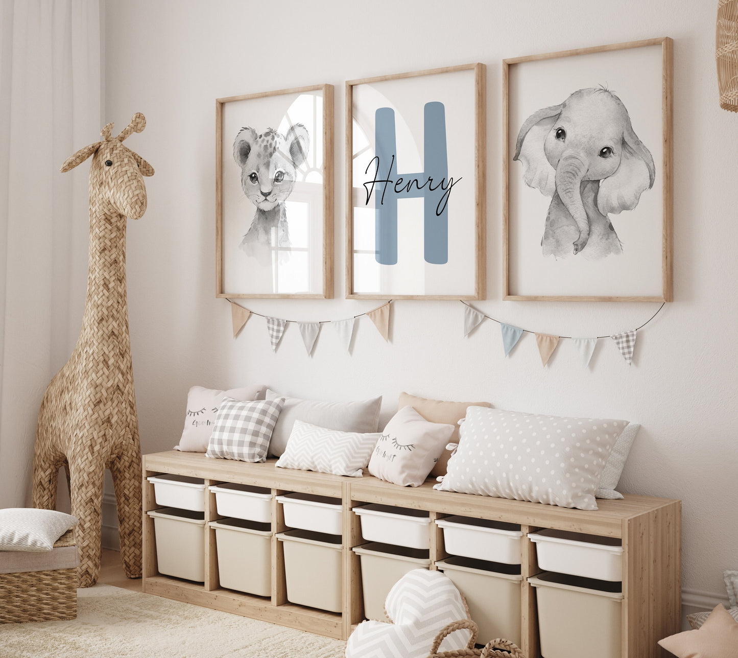 lion safari nursery wall art print watercolor animal baby room decor personalized nursery print, suartprintstudio