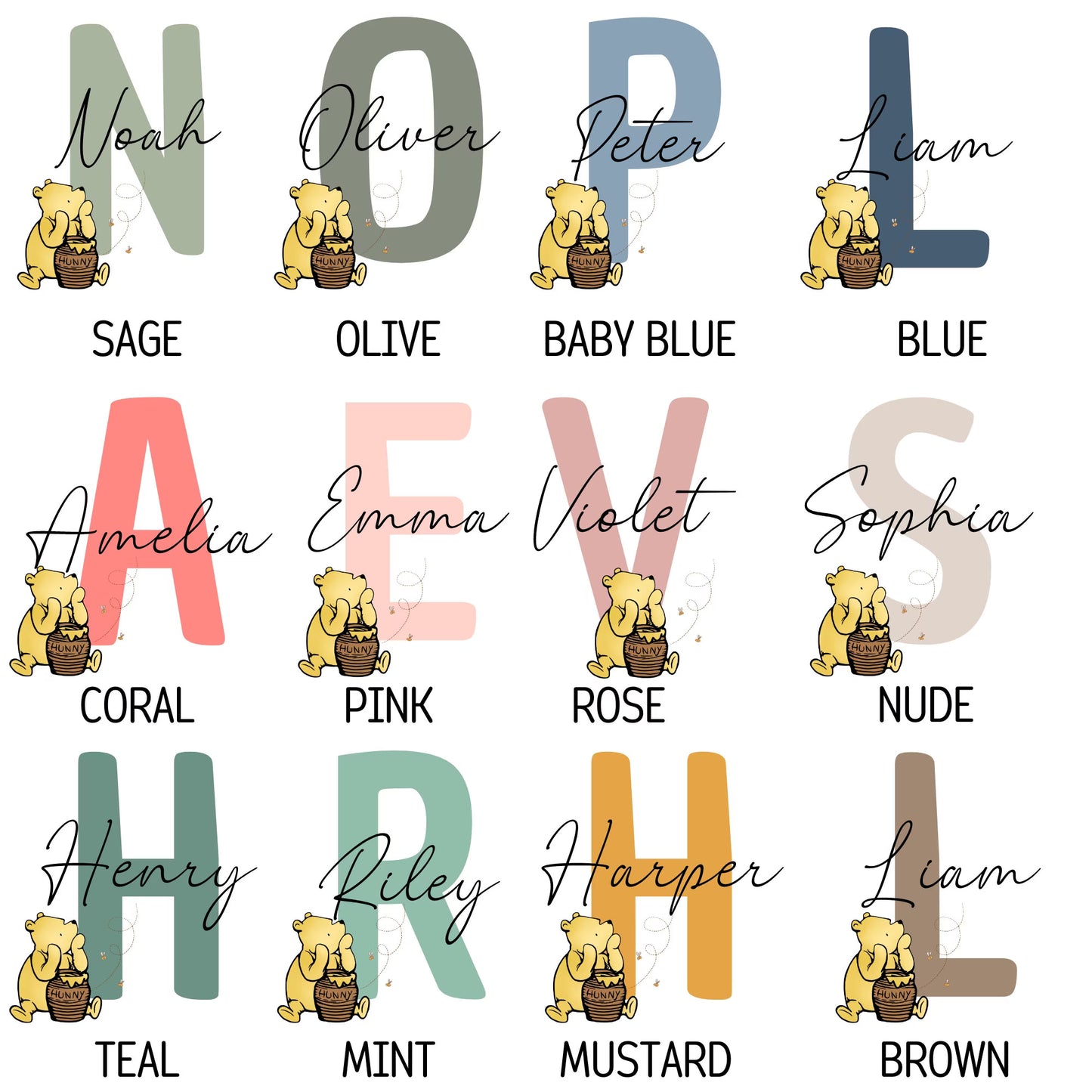 Personalized Winnie the Pooh Name Print | Nursery wall art | Kids Room decor| digital download
