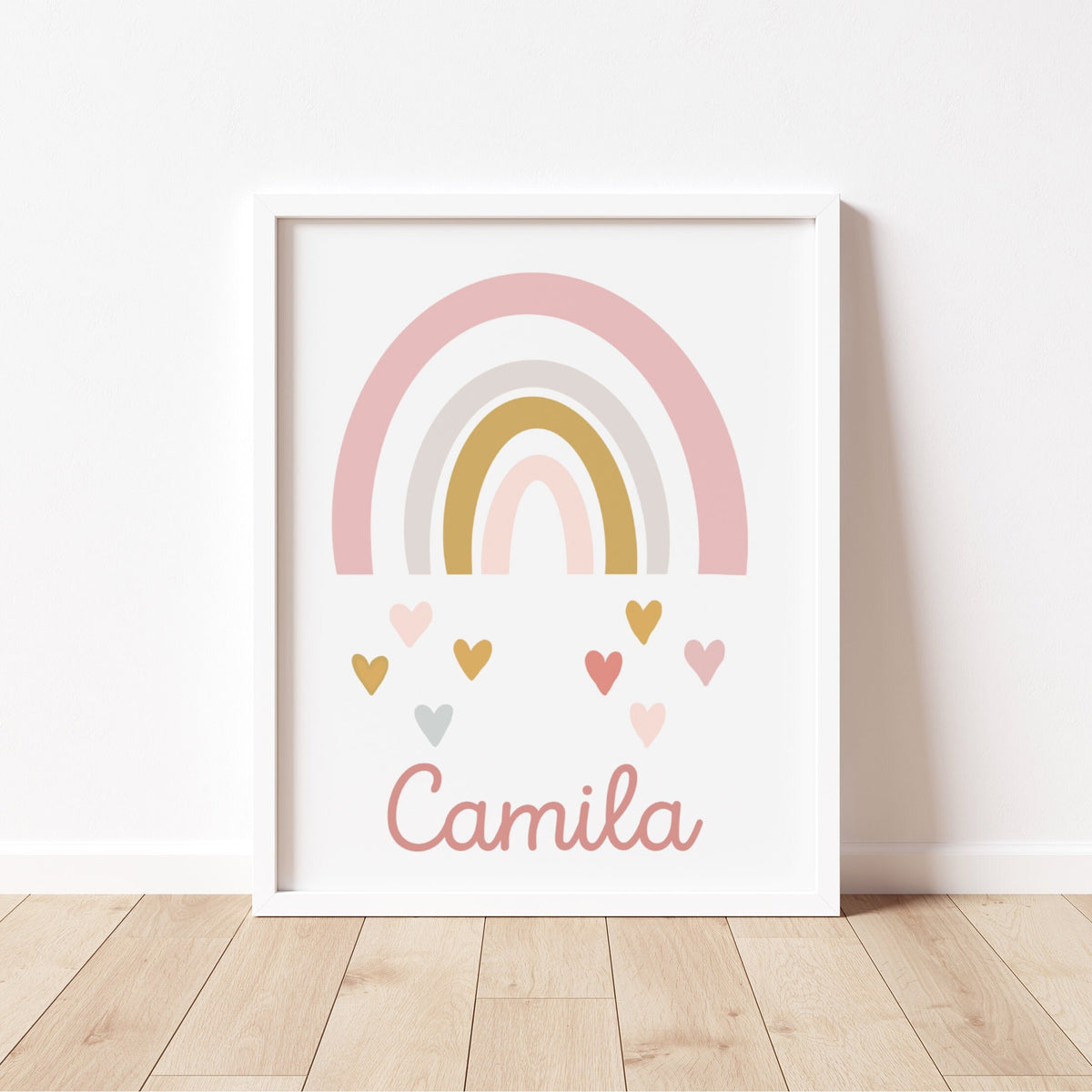 Personalized Baby Girl Nursery Wall Art Prints Set of 3: Rainbow, Name Sign, Cloud & Sun(Digital Download)