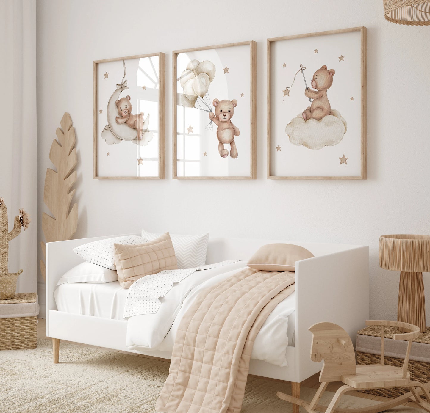 Set of 3 Watercolor Teddy Bear Nursery Wall Art | Neutral Nursery decor Prints | Instant download