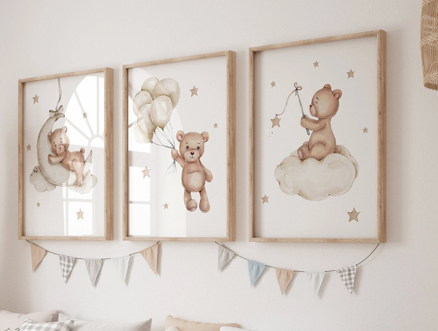 Set of 3 Watercolor Teddy Bear Nursery Wall Art | Neutral Nursery decor Prints | Instant download