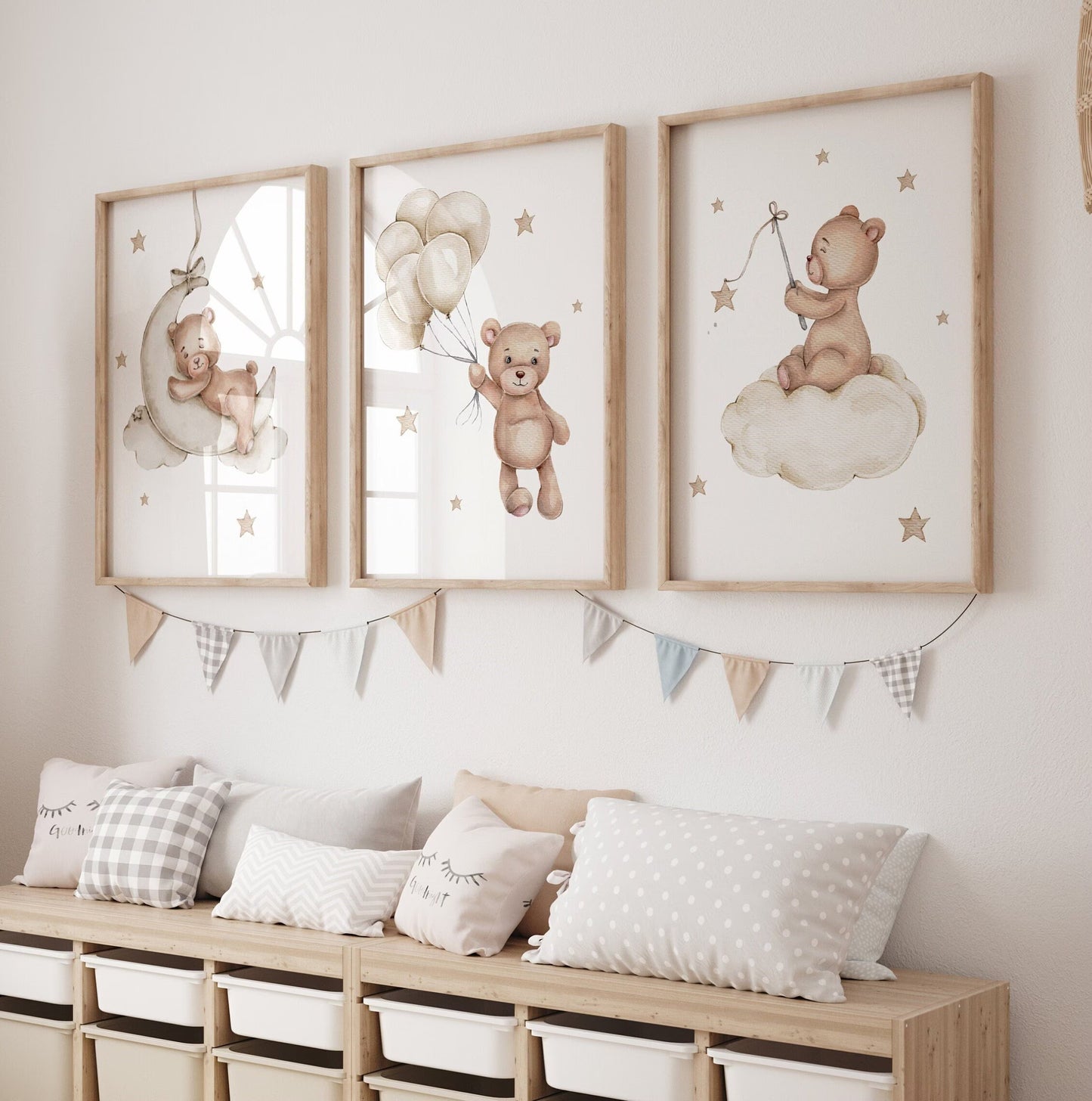 Set of 3 Watercolor Teddy Bear Nursery Wall Art | Neutral Nursery decor Prints | Instant download