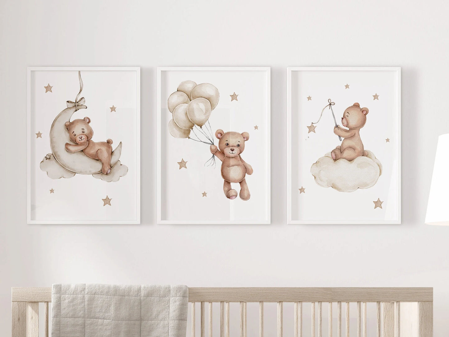 Set of 3 Watercolor Teddy Bear Nursery Wall Art | Neutral Nursery decor Prints | Instant download