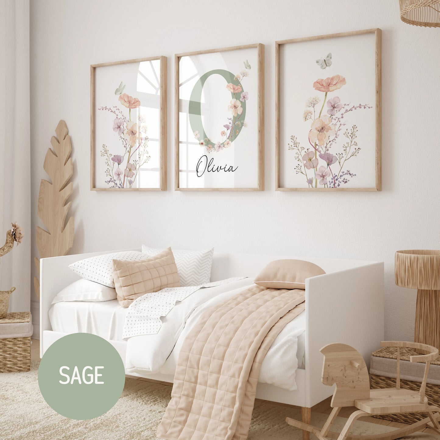 Personalized watercolor wildflowers nursery wall art. Custom name sign for baby girl room. Boho floral digital download print. High-res JPG, instant delivery. Suartprintstudio