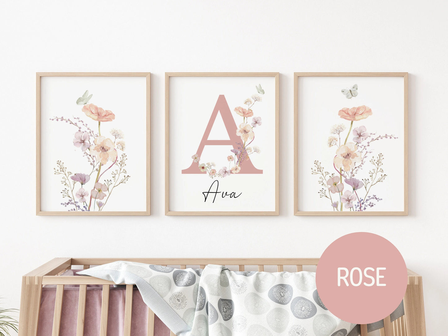 Personalized watercolor wildflowers nursery wall art. Custom name sign for baby girl room. Boho floral digital download print. High-res JPG, instant delivery. Suartprintstudio