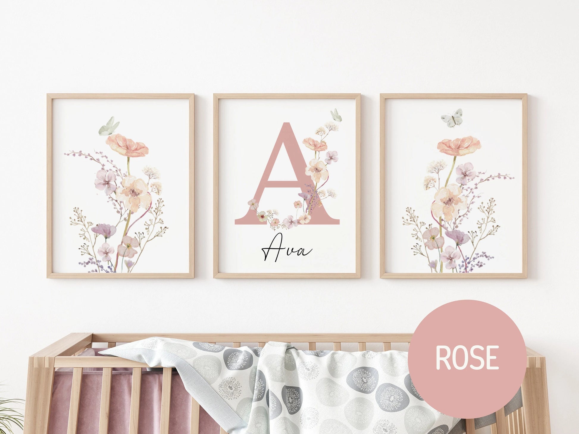 Personalized watercolor wildflowers nursery wall art. Custom name sign for baby girl room. Boho floral digital download print. High-res JPG, instant delivery. Suartprintstudio