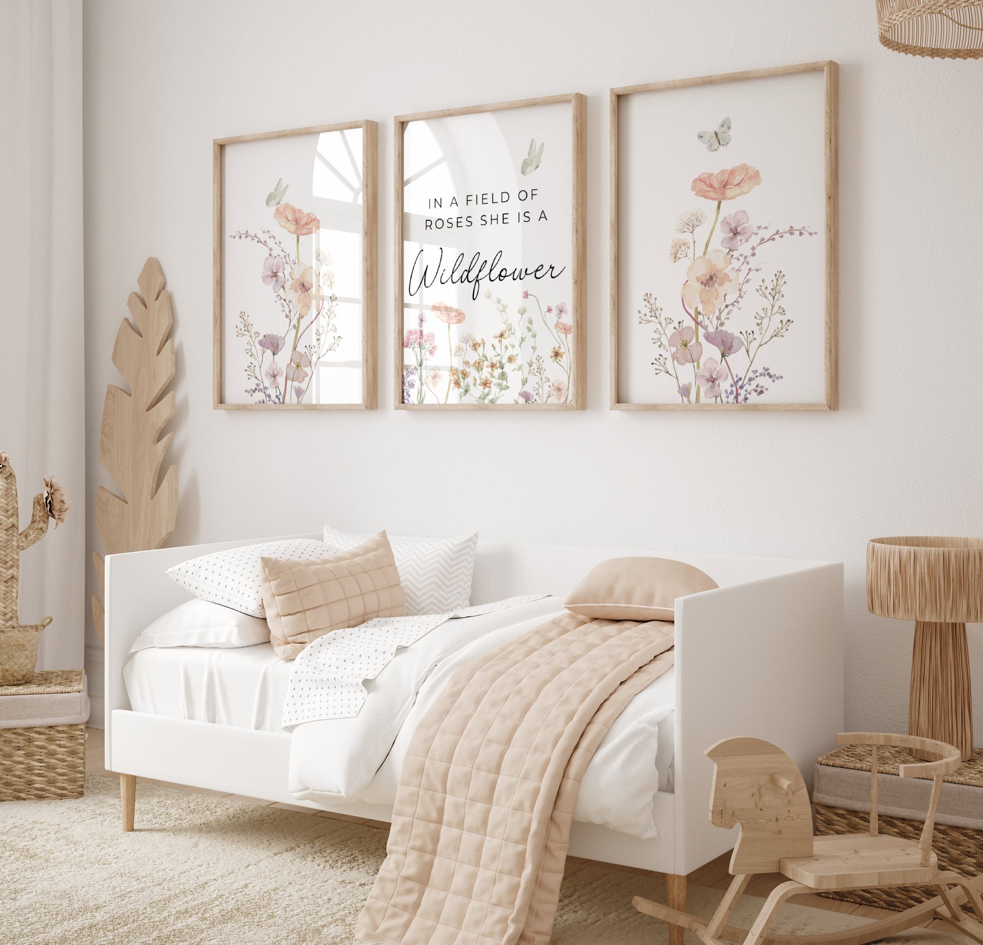 Wildflowers Nursery Wall Art Prints Set Of 3 | In a Field of Roses She is a Wldflower | Boho, Girl Nursery Decor | Digital download Suartprintstudio