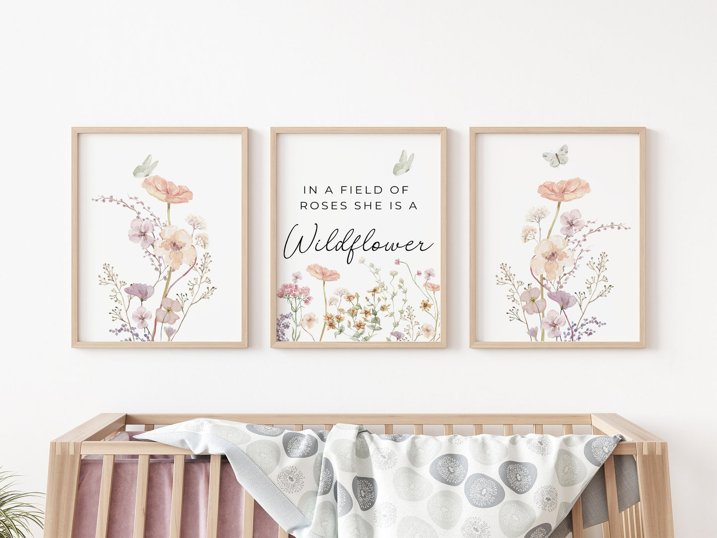 Wildflowers Girl Nursery Wall Art Prints Set Of 3 | In a Field of Roses She is a Wldflower | Boho, Girl Nursery Decor | Digital download Suartprintstudio