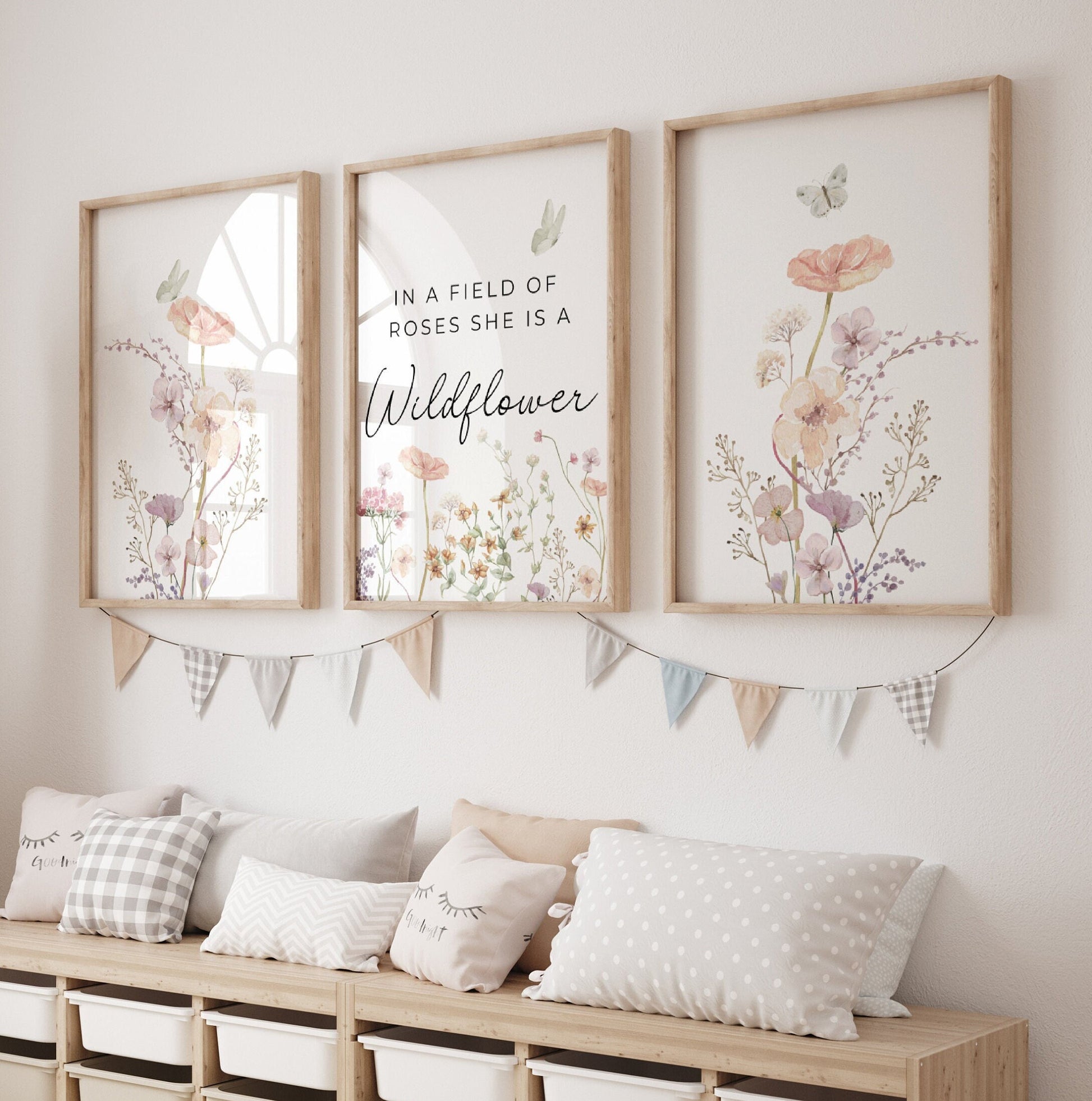 Wildflowers Nursery Wall Art Prints Set Of 3 | In a Field of Roses She is a Wldflower | Boho, Girl Nursery Decor | Digital download Suartprintstudio