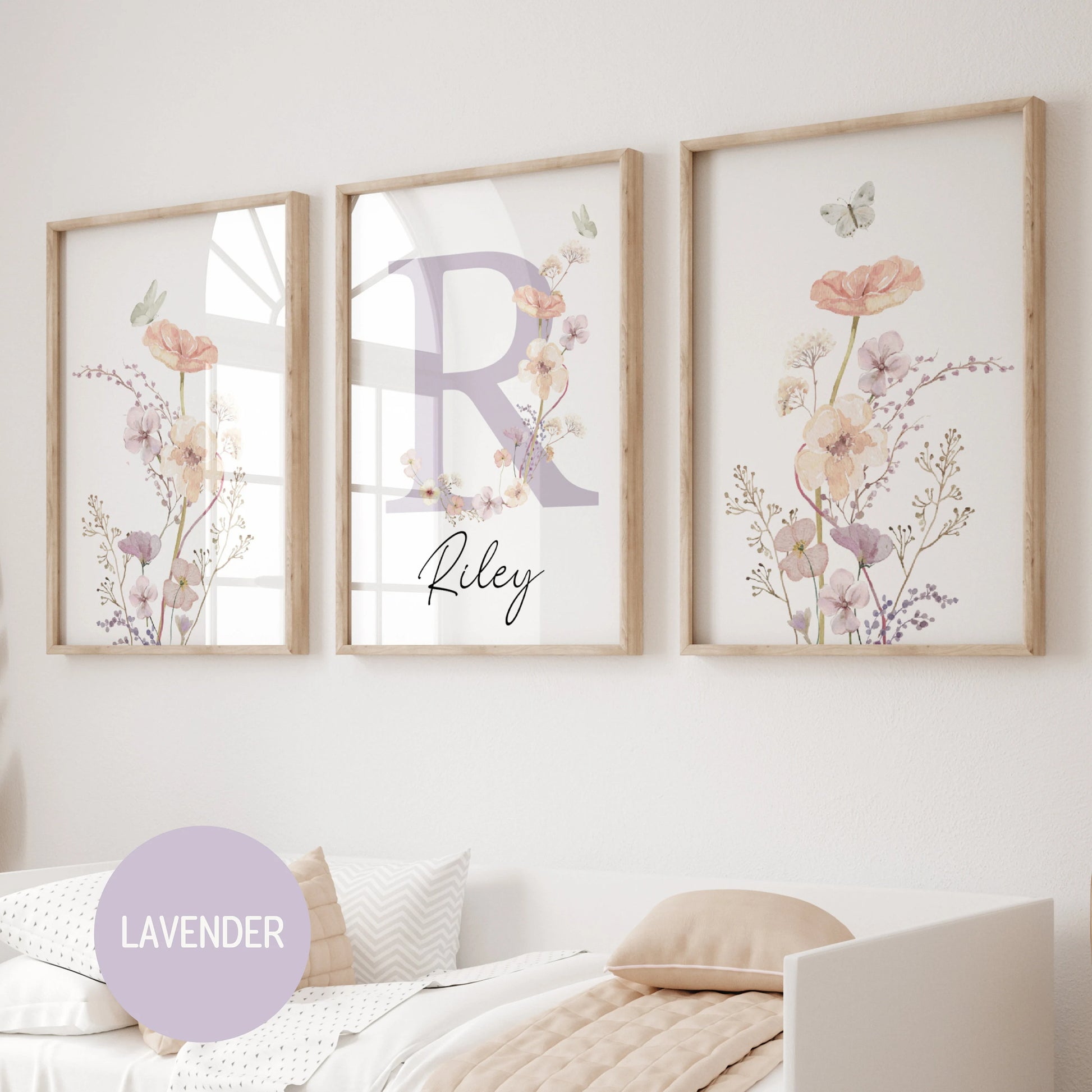Personalized watercolor wildflowers nursery wall art. Custom name sign for baby girl room. Boho floral digital download print. High-res JPG, instant delivery. Suartprintstudio