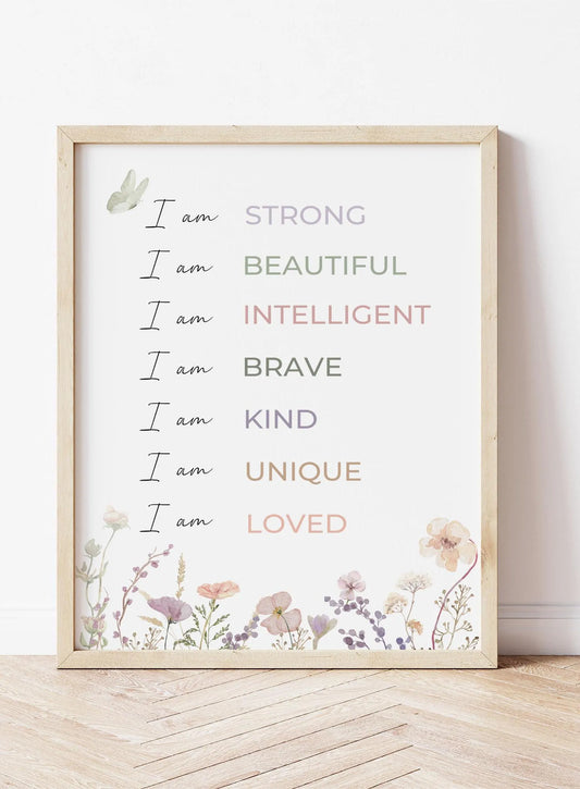 Positive Affirmations Print: Wildflower Nursery Decor (Instant Download)