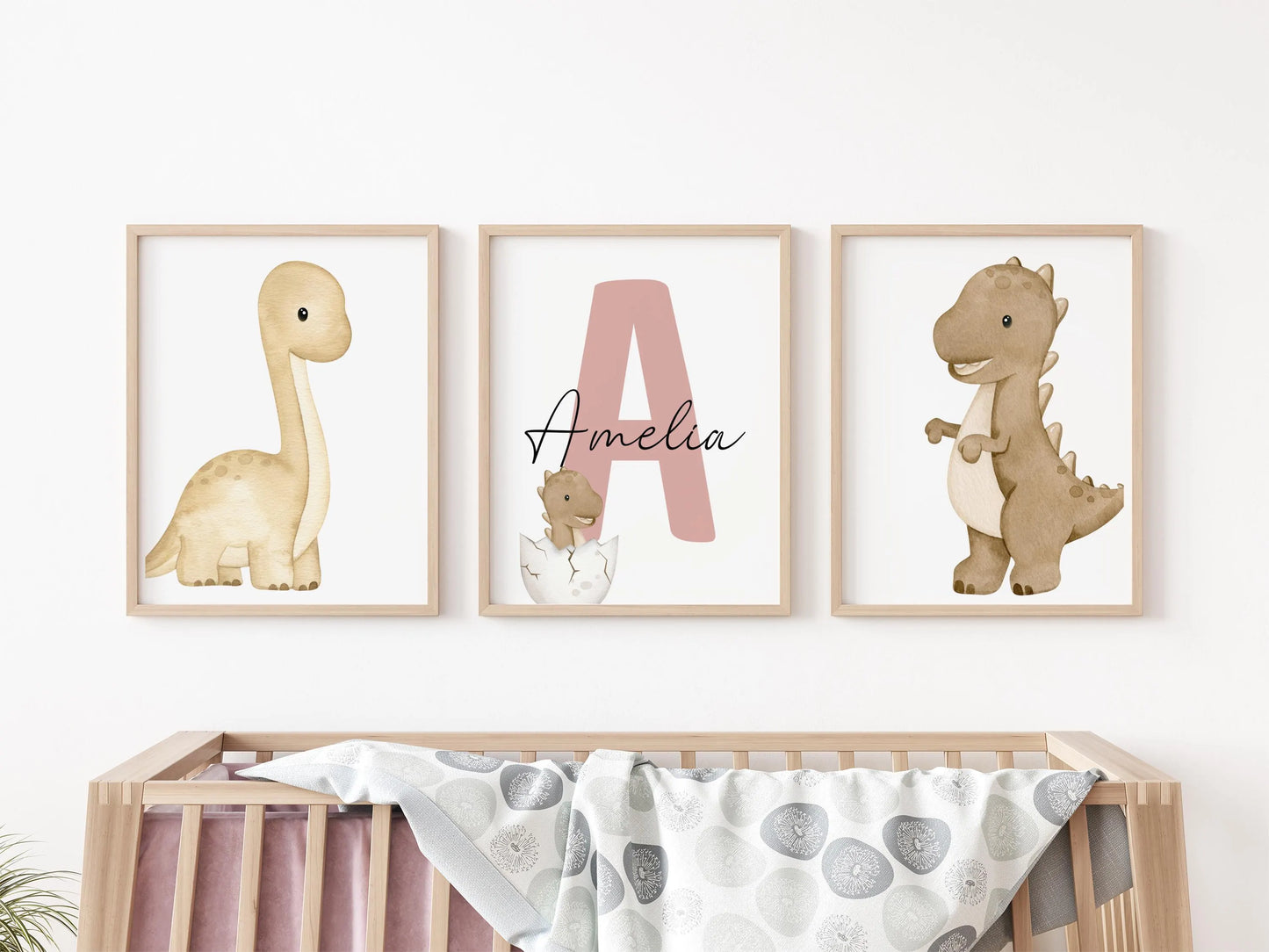 Personalized Dinosaur Nursery Wall Art Print Set | Baby Name Sign, Dino Prints for Nursery & Playroom decor (Digital Download)