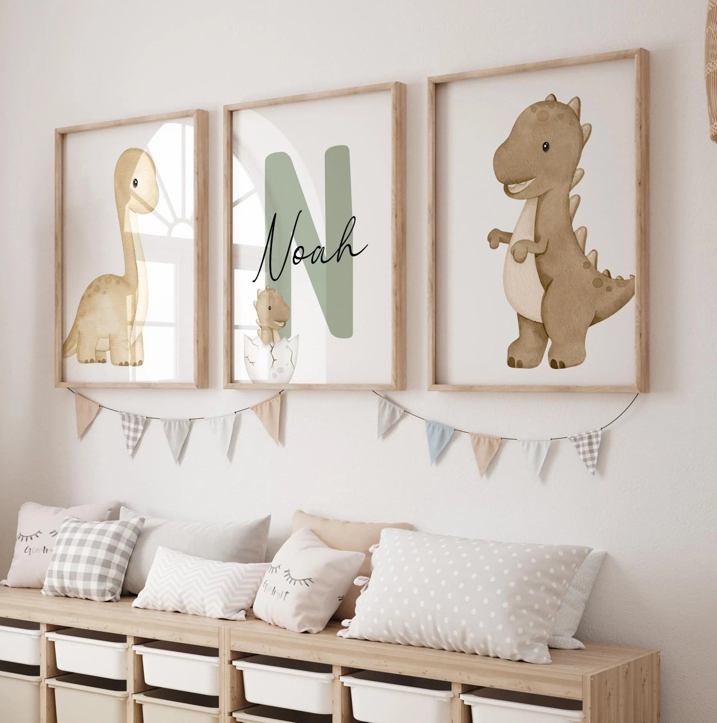 Personalized Dinosaur Nursery Wall Art Print Set | Baby Name Sign, Dino Prints for Nursery & Playroom decor (Digital Download)