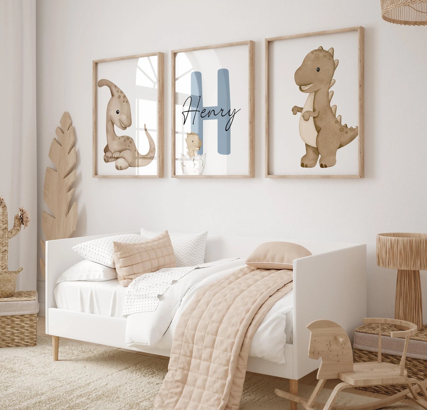 Personalized Dinosaur Nursery Wall Art Print Set | Baby Name Sign, Dino Prints for Nursery & Playroom decor (Digital Download)
