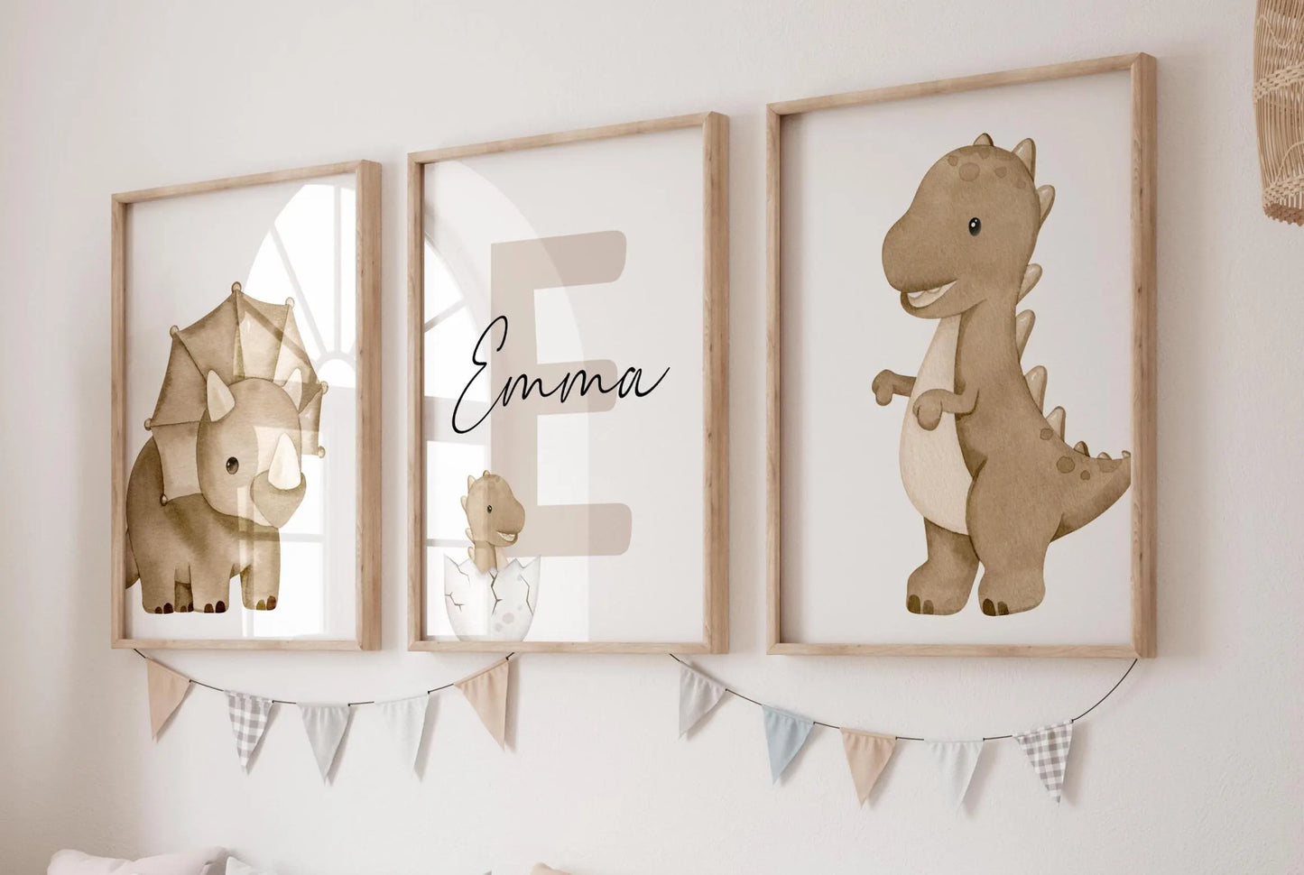 Personalized Dinosaur Nursery Wall Art Print Set | Baby Name Sign, Dino Prints for Nursery & Playroom decor (Digital Download)