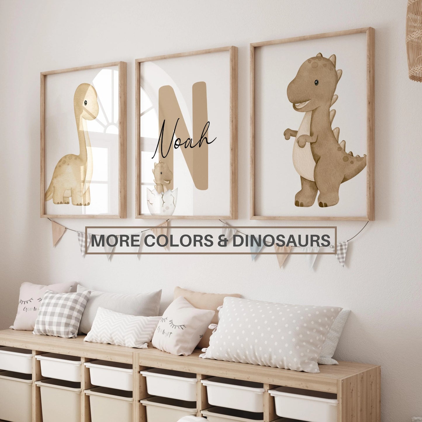 Personalized Dinosaur Nursery Wall Art Print Set | Baby Name Sign, Dino Prints for Nursery & Playroom decor (Digital Download)
