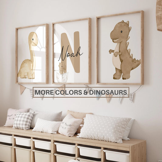 Personalized Dinosaur Nursery Wall Art Print Set | Baby Name Sign, Dino Prints for Nursery & Playroom decor (Digital Download)