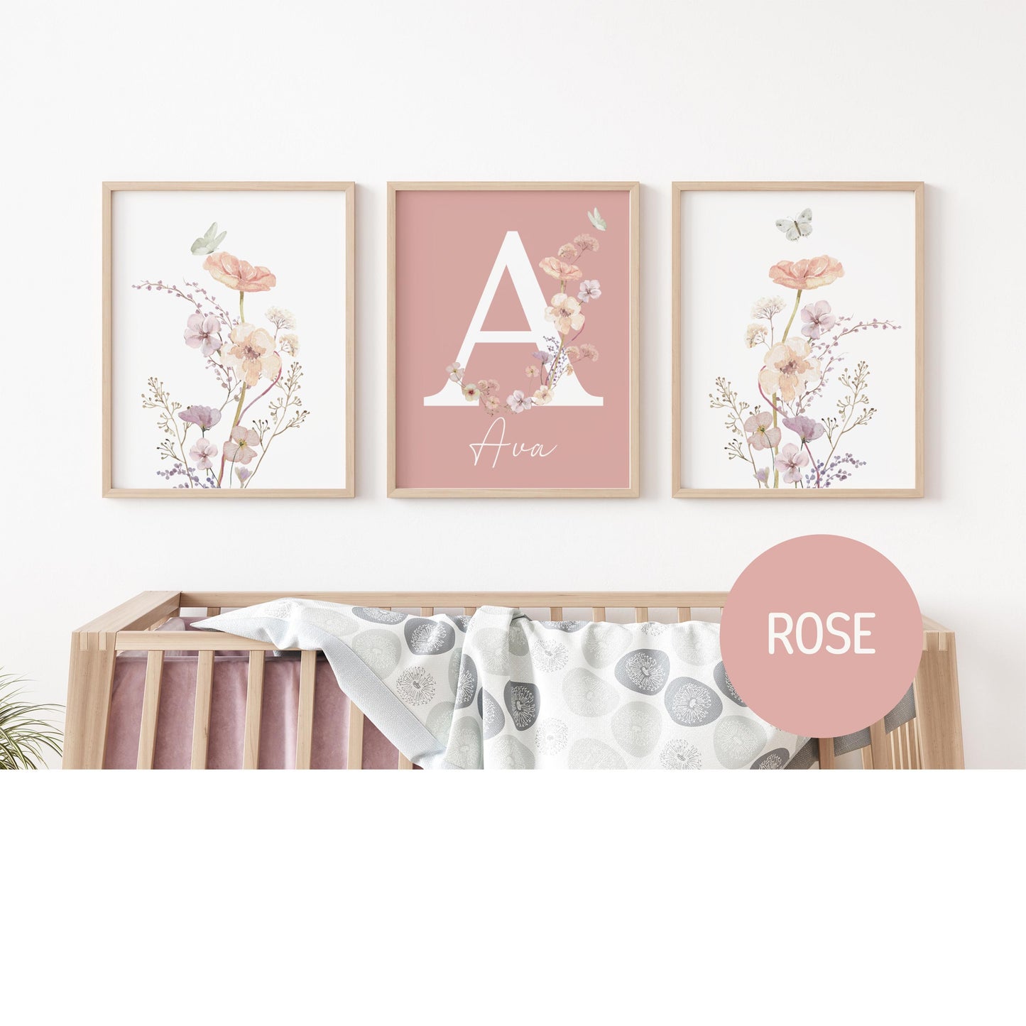 Personalized watercolor wildflowers nursery wall art. Custom name sign for baby girl room. Boho floral digital download print. High-res JPG, instant delivery. Suartprintstudio