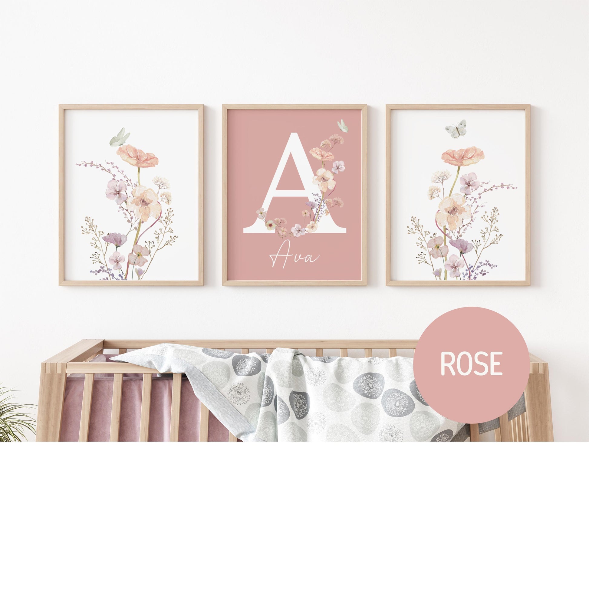 Personalized watercolor wildflowers nursery wall art. Custom name sign for baby girl room. Boho floral digital download print. High-res JPG, instant delivery. Suartprintstudio