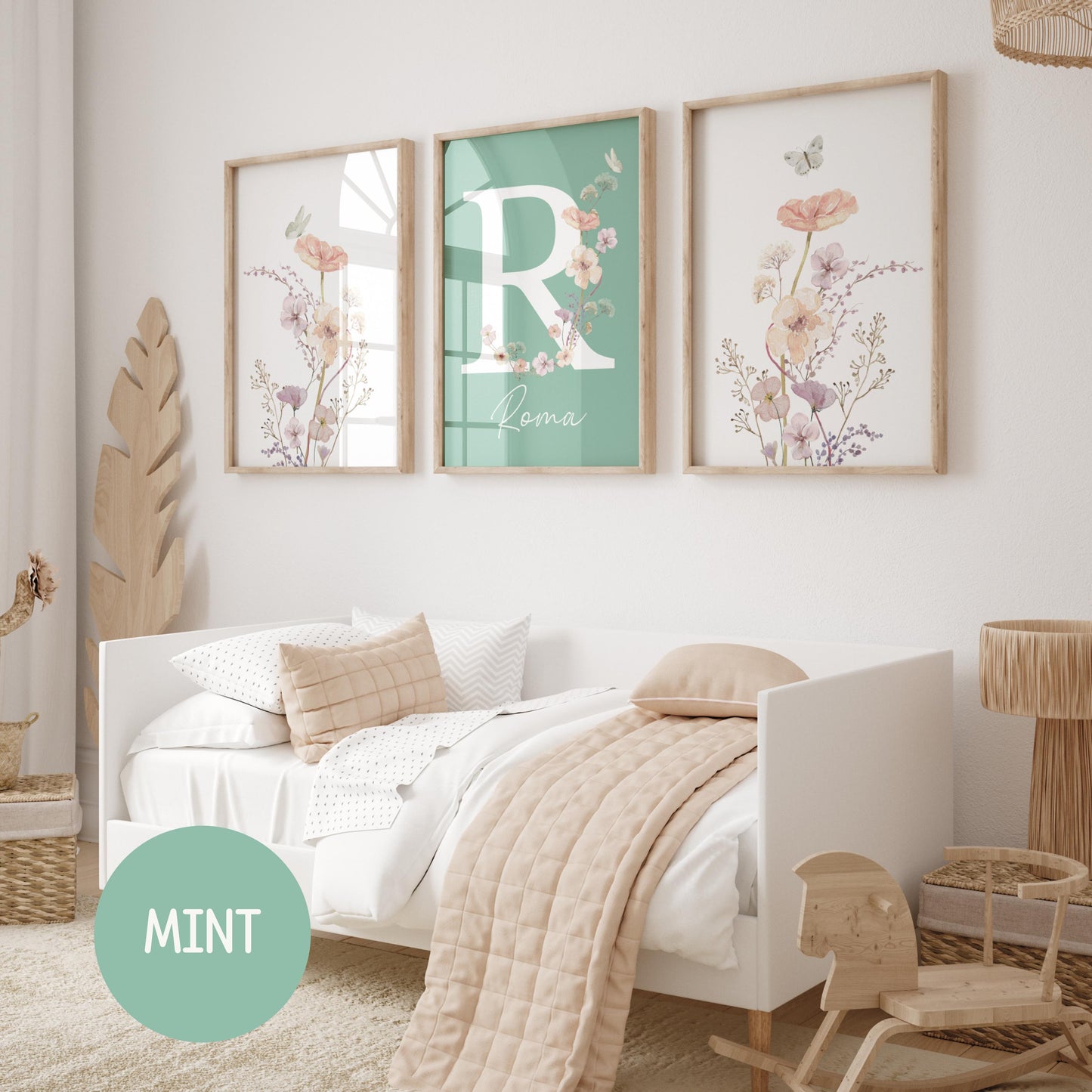 Personalized watercolor wildflowers nursery wall art. Custom name sign for baby girl room. Boho floral digital download print. High-res JPG, instant delivery. Suartprintstudio