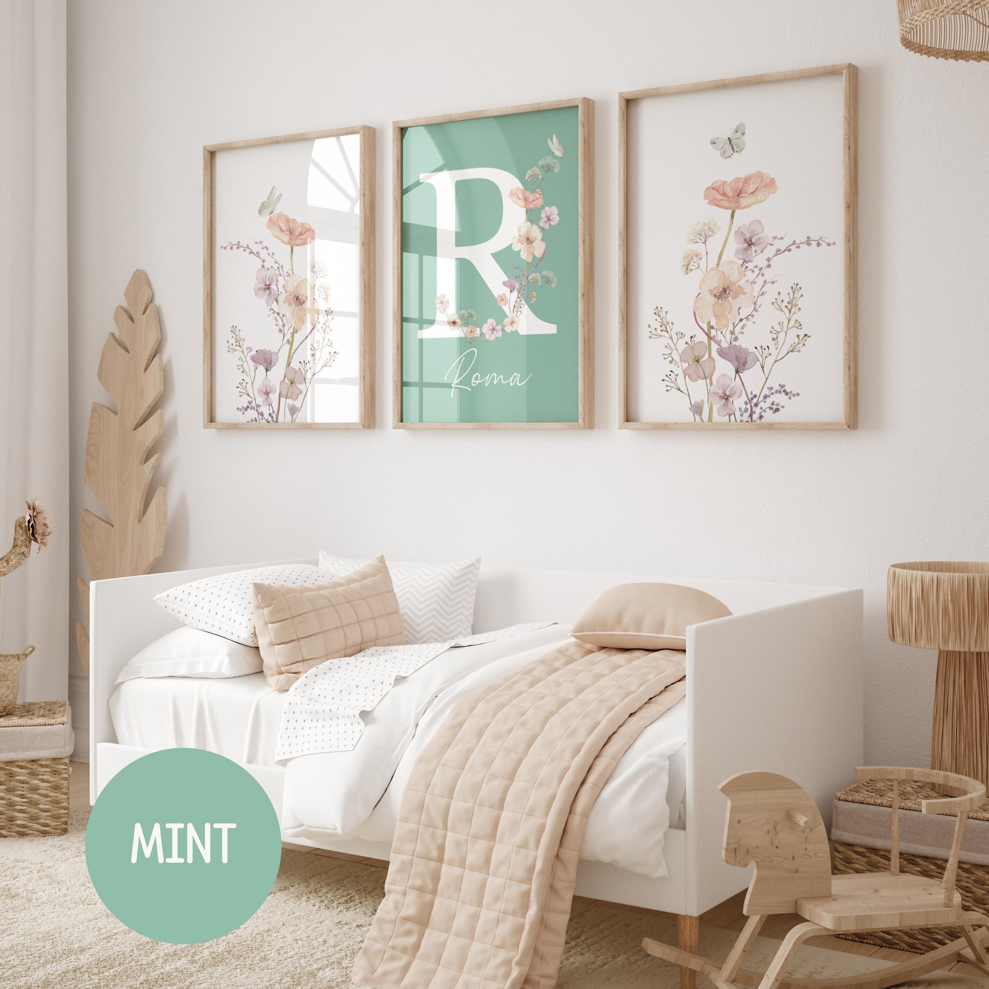 Personalized watercolor wildflowers nursery wall art. Custom name sign for baby girl room. Boho floral digital download print. High-res JPG, instant delivery. Suartprintstudio