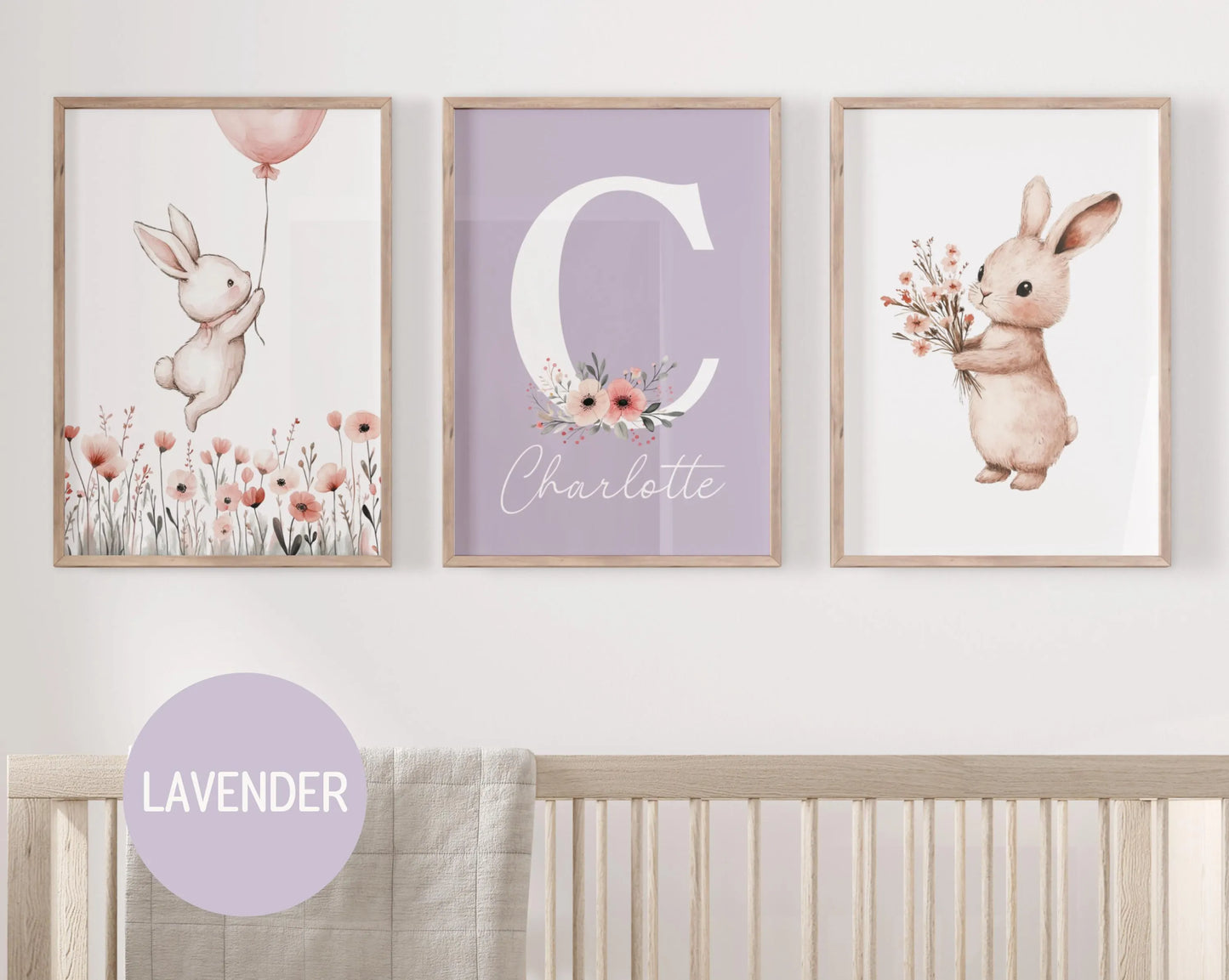 Personalised baby bunny nursery wall art set of 3, custom name sign print, girl nursery decor, watercolor bunny, Girls room decor, baby shower gift, baby name sign, digital download Suartprintstudio