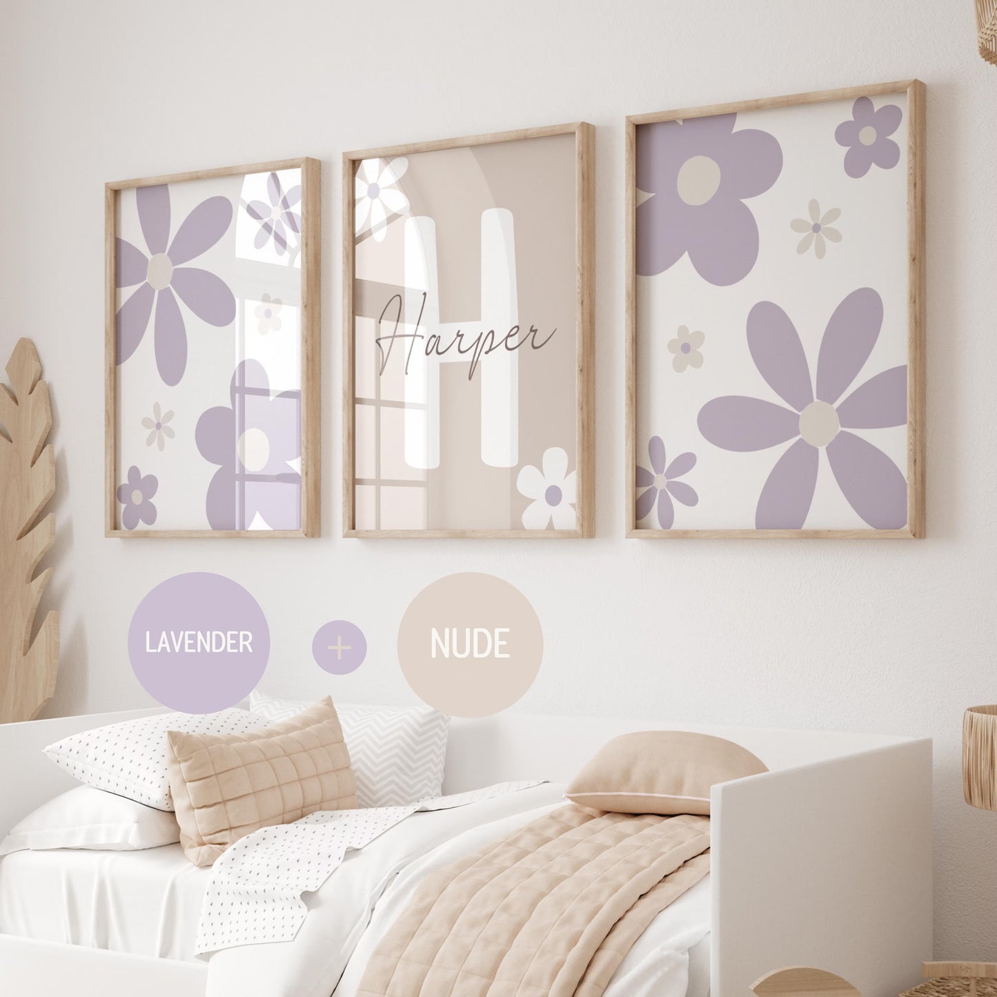 Personalized Daisy Nursery Wall Art Prints (Set of 3) | Baby Name Sign & Floral Girl Room Decor